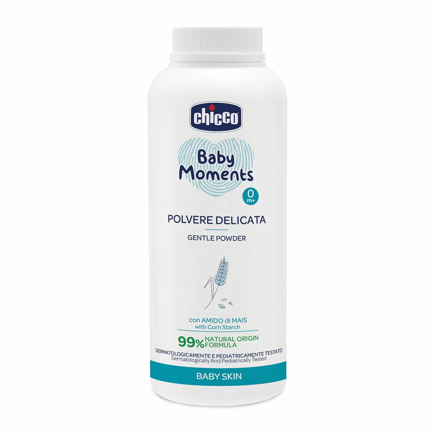 Chicco Baby Moments Polvere Delicata 150g, Azione Assorbente e Rinfrescante con Amido di Mais e Caolino, 95% Ingredienti di Origine Naturale, Dermatologicamente Testata per Pelli Sensibili