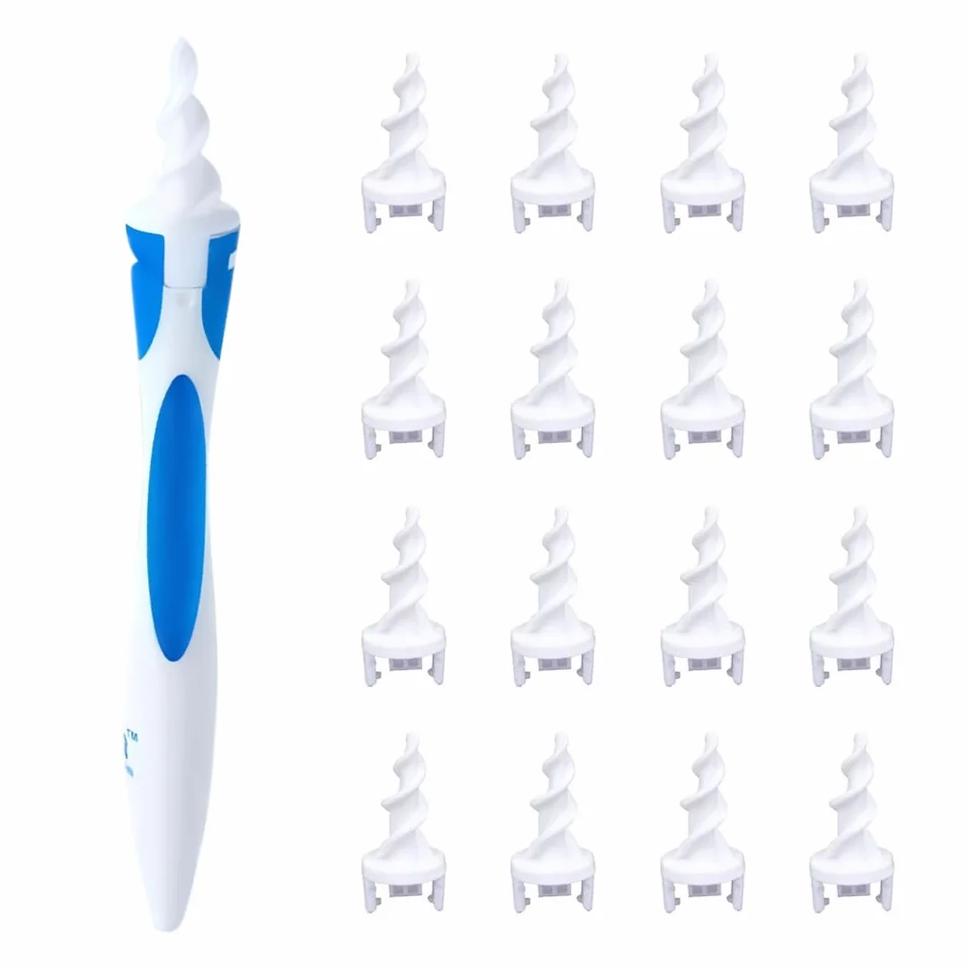 Pulisci Orecchie Spirale, Kit per la Pulizia Dell'orecchio con Manico e 16 Punte Lavabili, Kit per la Pulizia Delle Orecchie per Adulti, Kit Pulizia Orecchio
