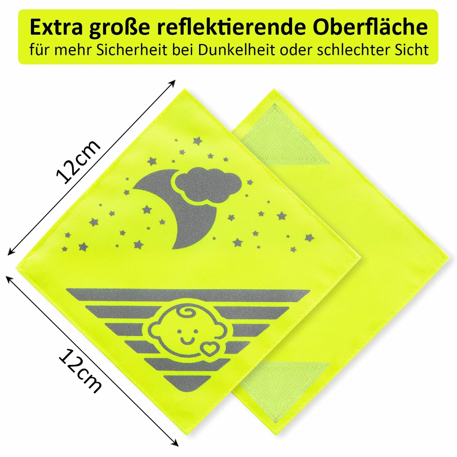 4 Catarifrangenti per Passeggino, Universali, Ideali per Passeggini, Biciclette, Rimorchi e Molto Altro, Simpatici Neonati e Nuvole, Luna, Stelle, Motivo Neon Giallo