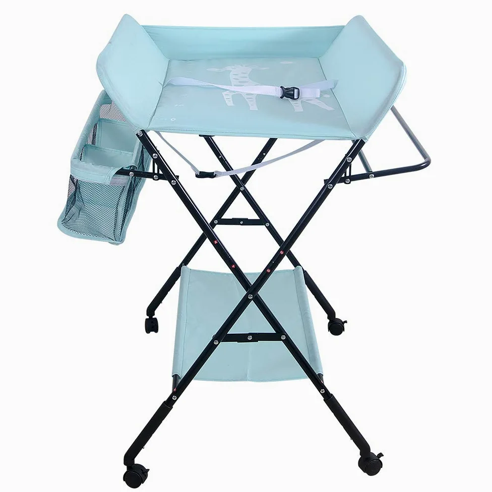 SHISHI Fasciatoio Portatile Pieghevole, Fasciatoio a Piedi per Neonati, Fasciatoio da Viaggio, Materassino Fasciatoio Impermeabile e Lavabile, Protegge la Vita (80×66×(92-98) cm, Blu-nero A)
