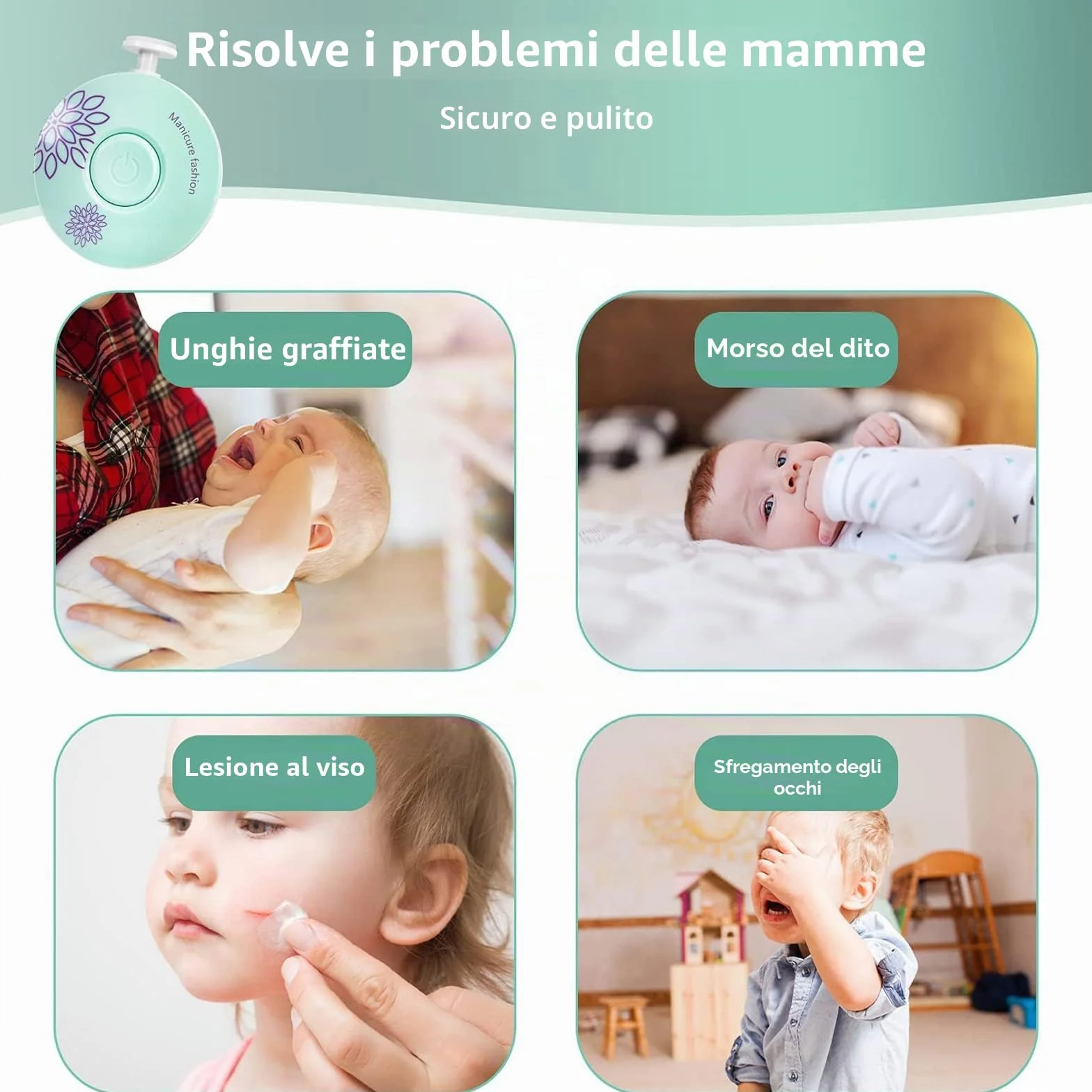 Tagliaunghie Neonato,Lima unghie neonato,Lima Unghie per Bambini 6 in 1 Lima per Unghie elettrica per Bambini Lima per unghie elettrica per neonati (Vert)