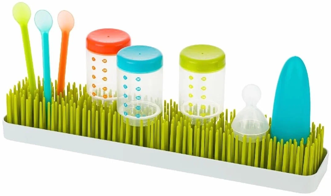 Boon TOMY PATCH Countertop Drying Rack For Baby Bottles And Accessories, Stylish Nursery Accessories, Baby Essentials for New Parents, BPA Green