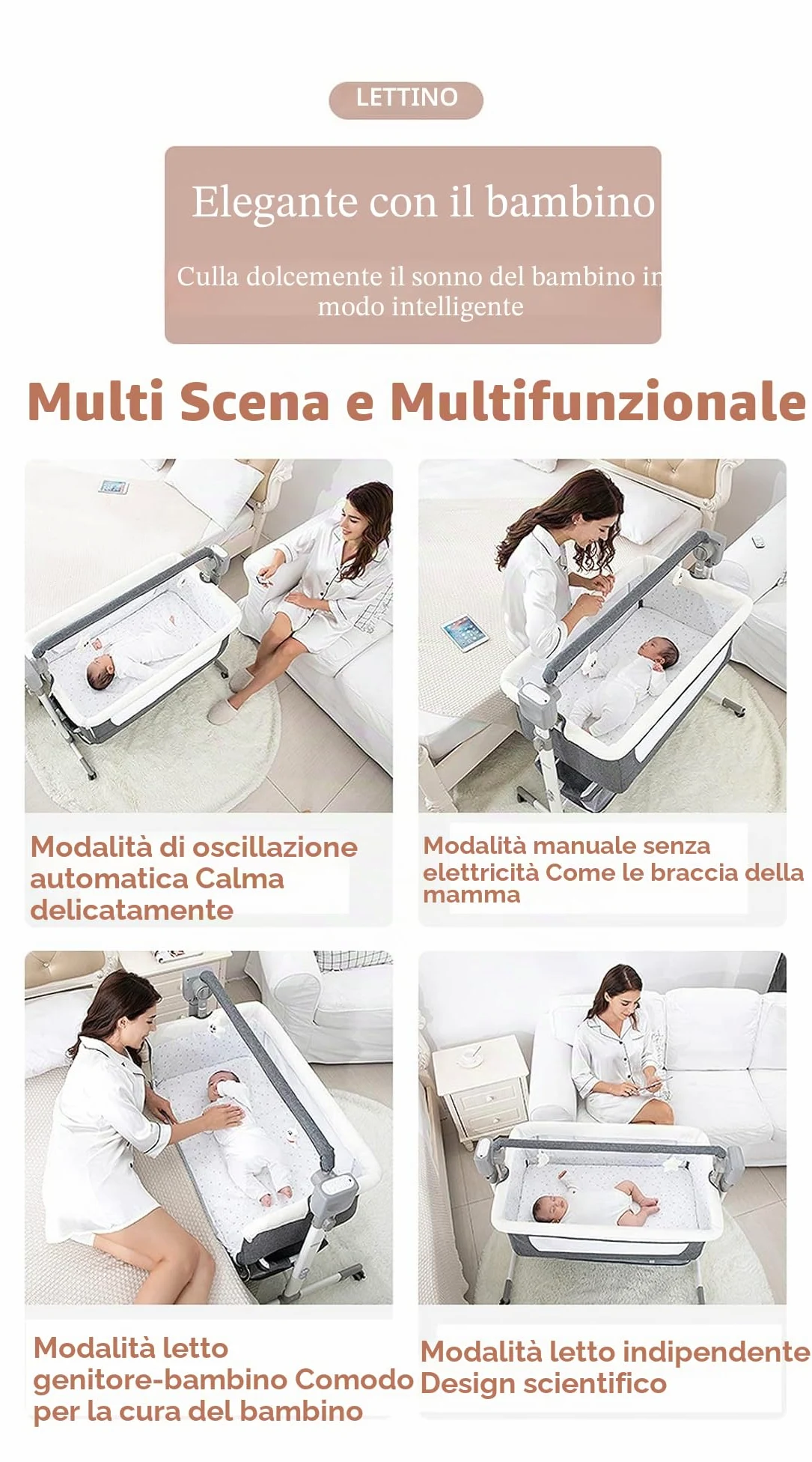 Magic ZC Elettrico Bluetooth Intelligente Culla Neonato Next to me, Convertibile Culla Co-sleeping, Telecomando e 5 Ingranaggi Oscillanti, Pieghevole Neonato Fianco Letto con Musica (601 Beige)