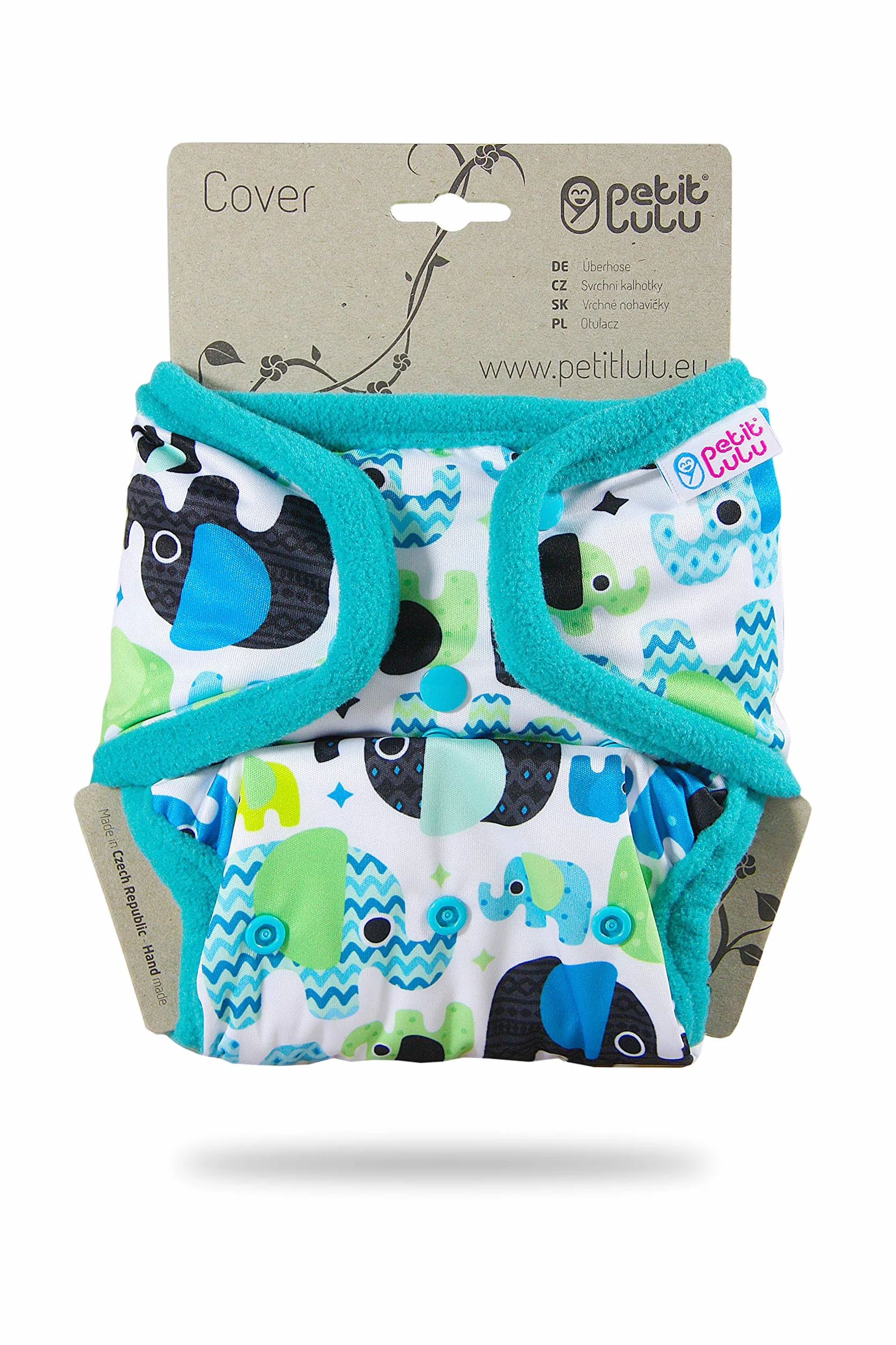 Cover Petit Lulu | Taglia unica | Bottoncini | Pannolini lavabili | | Pannolino di stoffa | Prodotto in Europa (Baby Elephant (blue))