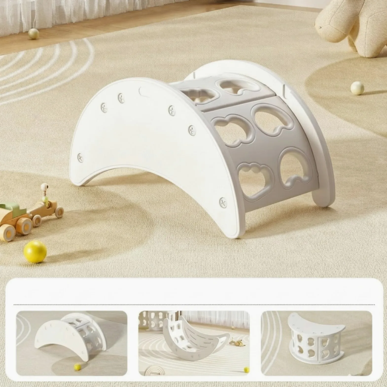 Arco Montessoriano Multifunzionale Dondolo in Legno Sicuro Giocattolo per Neonati, Giallo, style to 6
