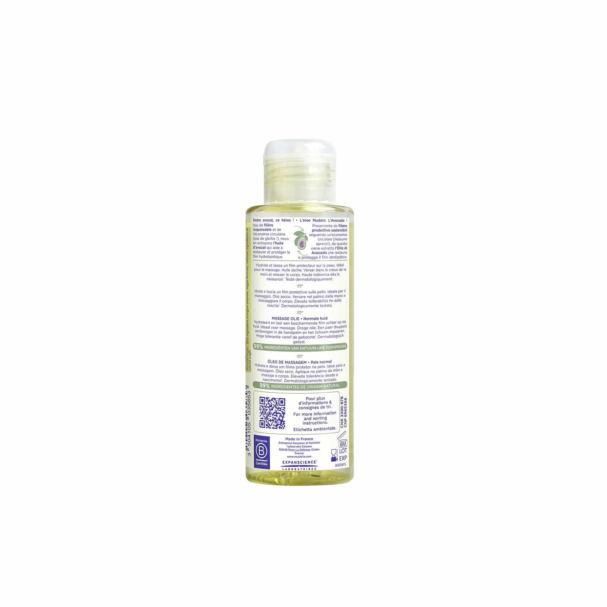 Mustela Olio Idratante per il Massaggio Neonatale con Avocado, Melograno, Girasole, Corpo Neonati e Tutta la Famiglia - Idrata e Mantiene la Pelle Morbida, 99% Ingredienti di Origine Naturale (100ml)