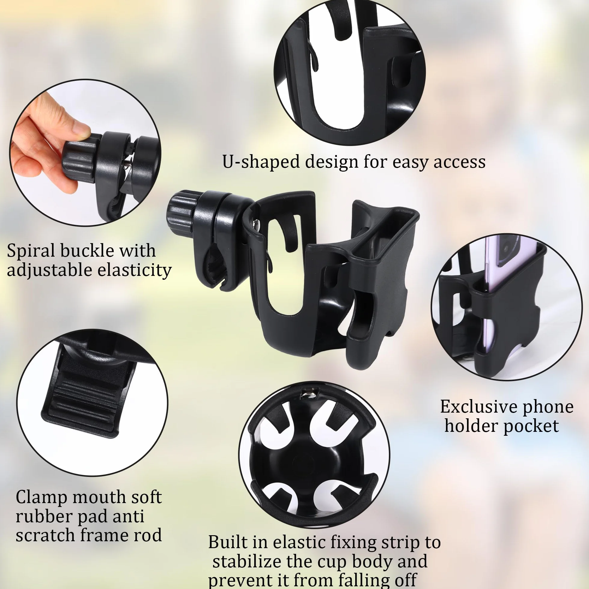 Portabicchieri per Passeggino, Portabicchieri Universale Con Supporto per Telefono Accessori per Passeggino Portabottiglie per carrozzina, passeggino, bicicletta