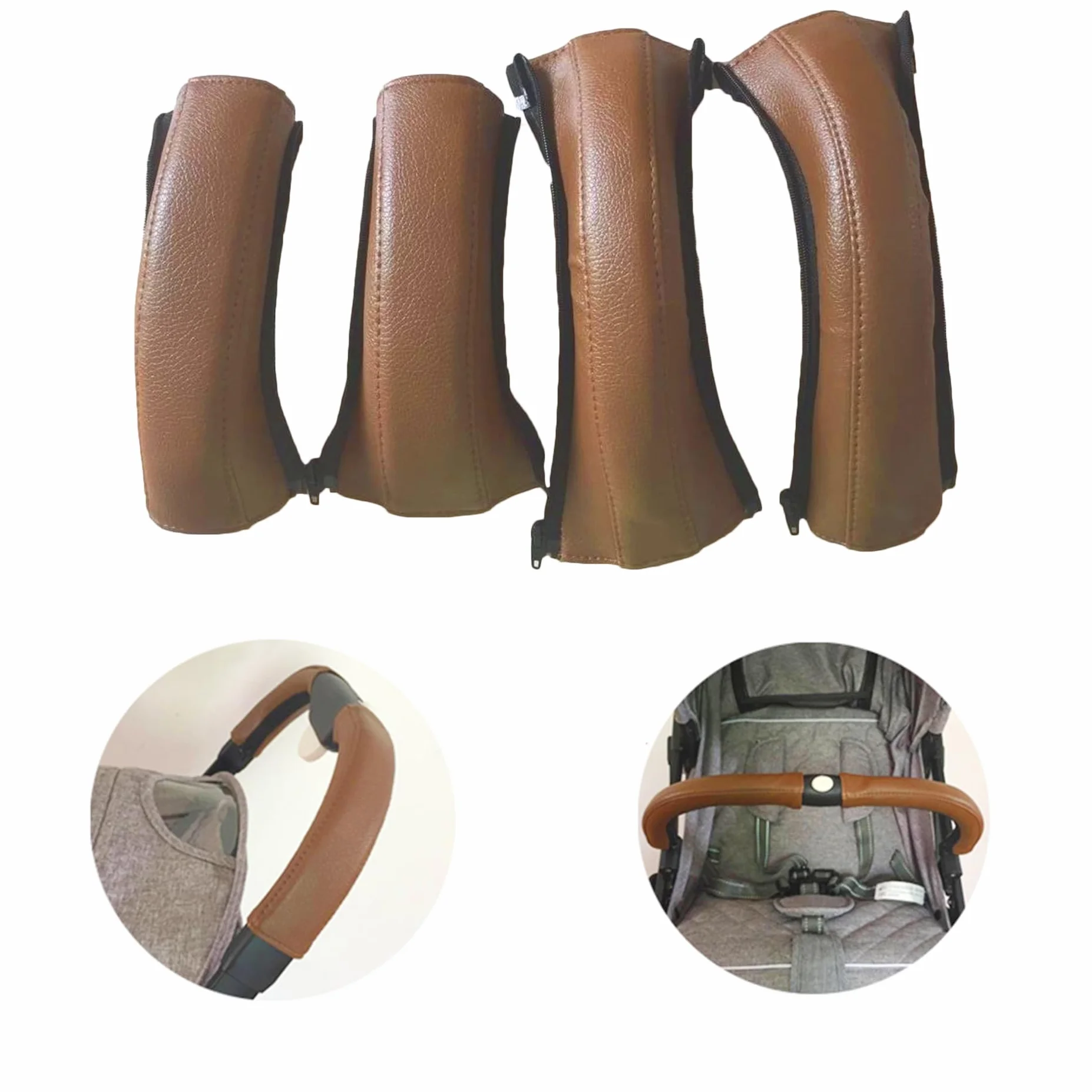 Set di 4 Coperture per Maniglie in Pelle PU Antipolvere, Accessori per Passeggino, Protezione per Maniglia Passeggino Adatto alla Maggior Parte dei Modelli di Passeggini