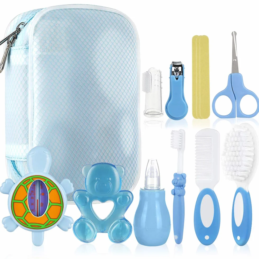 Lictin Set per la Cura del Bambino - Beauty BabyCare - Calibro, pettine, spazzolino da denti, dispositivo di aspirazione nasale e altri accessori (azzurro)