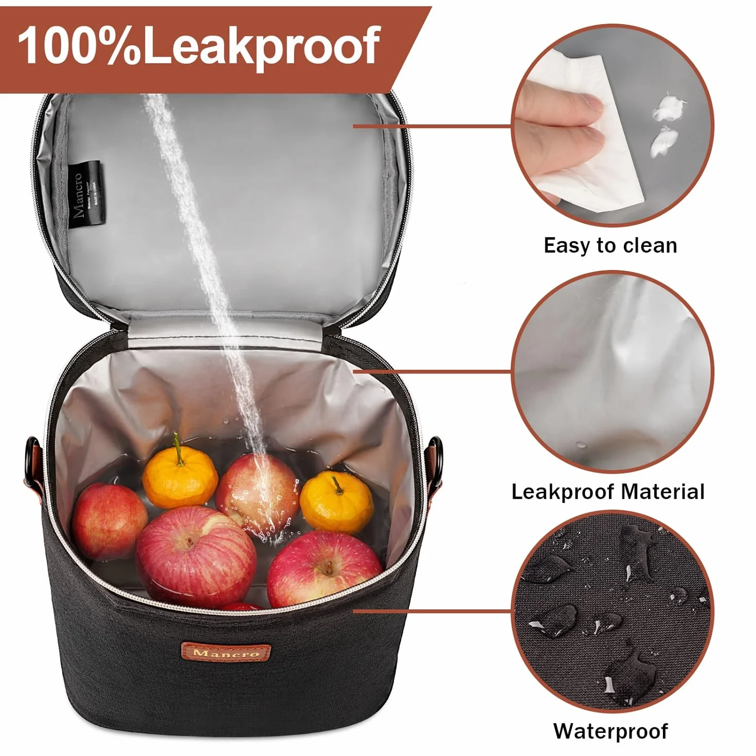 Mancro Borsa Termica Biberon per Latte Materno con Mattonelle Ghiaccio e Tracolla, Borsa Isotermica per Bottiglie Adatto a 6 Biberon, Piccola Borsa Termica Porta Pranzo per Picnic Frutta Mamma, Nero