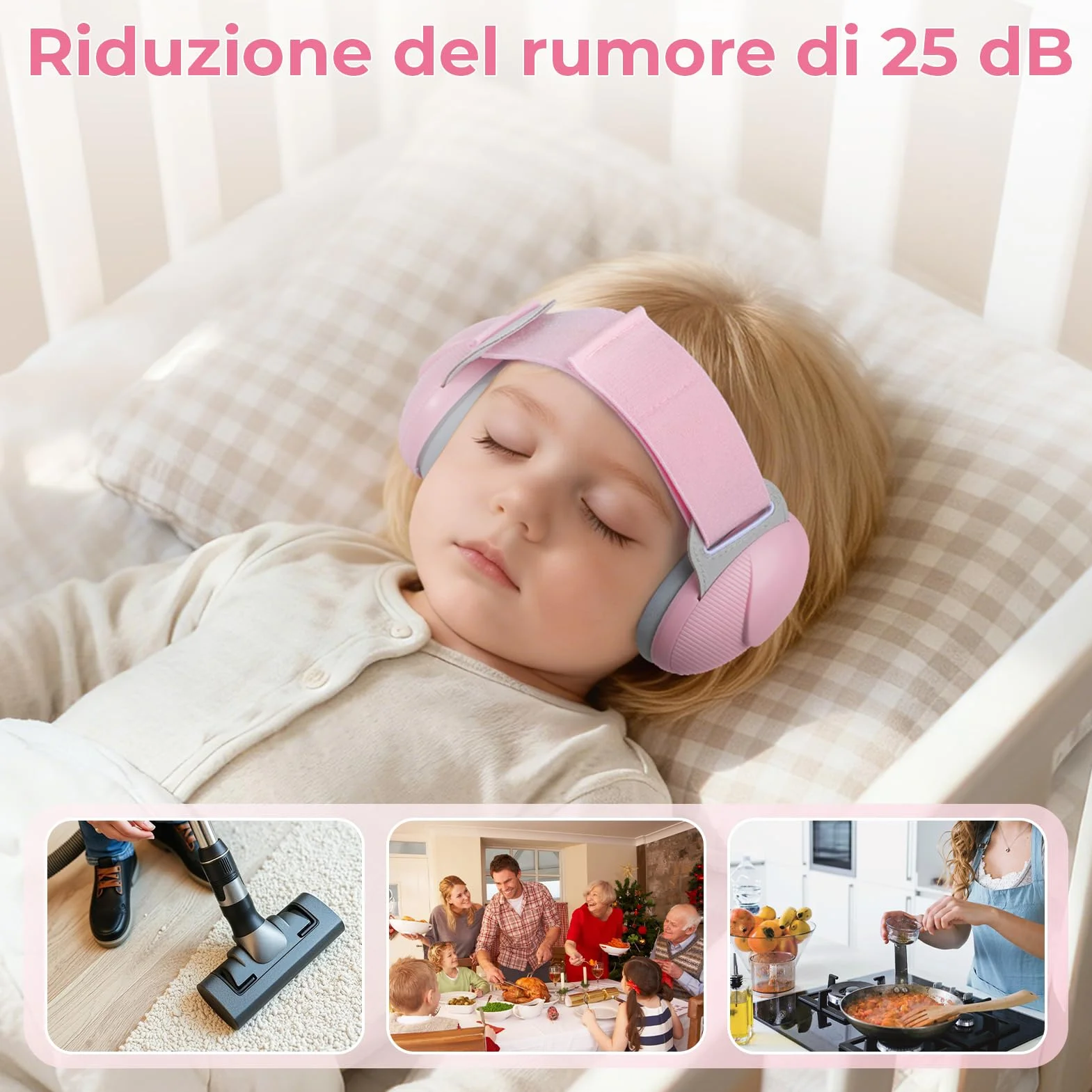Protezioni auricolari per Neonati, Cuffie per Neonati Antirumore da 25dB per Bambini da 0 a 48 Mesi, Cuffie per Neonato con Cancellazione del Rumore per Aereo e Sonno