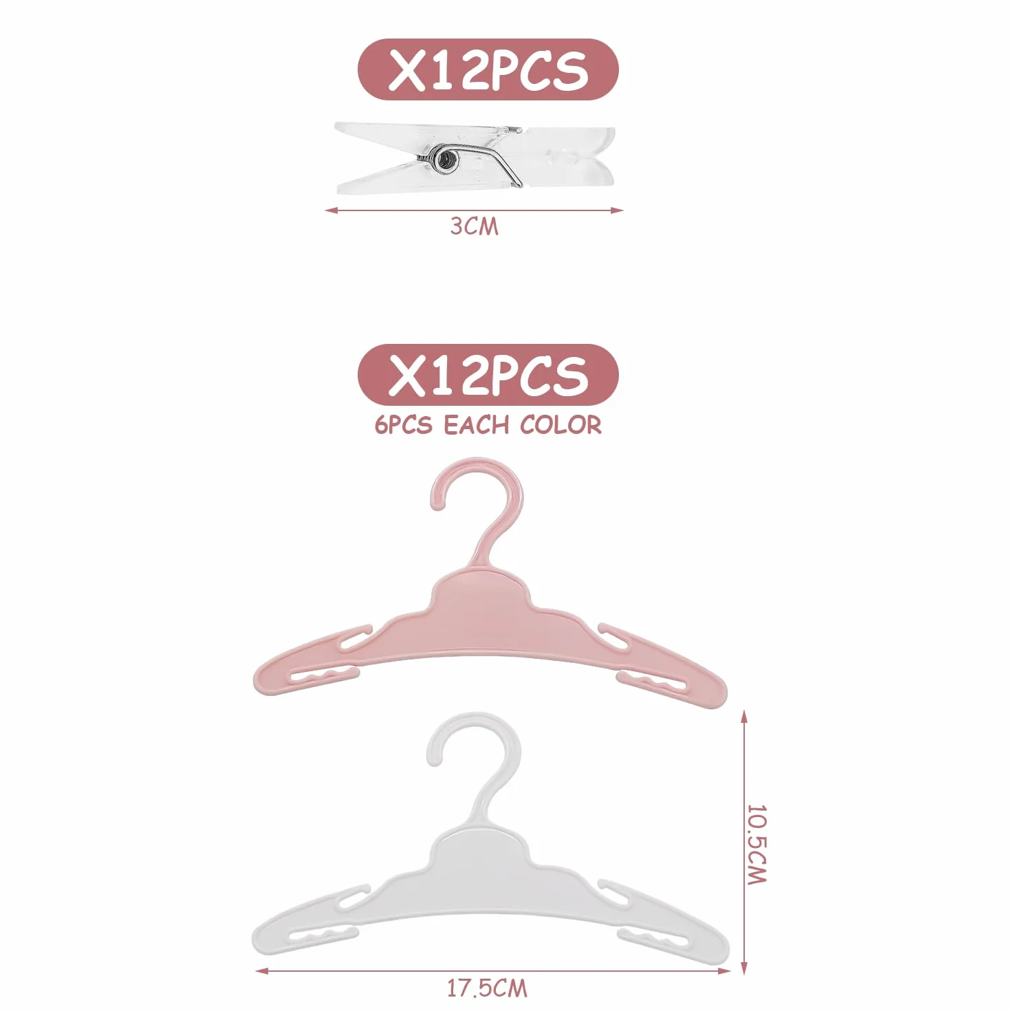 12 ganci per bambole, 12 clip trasparenti, ganci per bambole da ragazza, accessori per vestiti delle bambole, ganci per giocattoli
