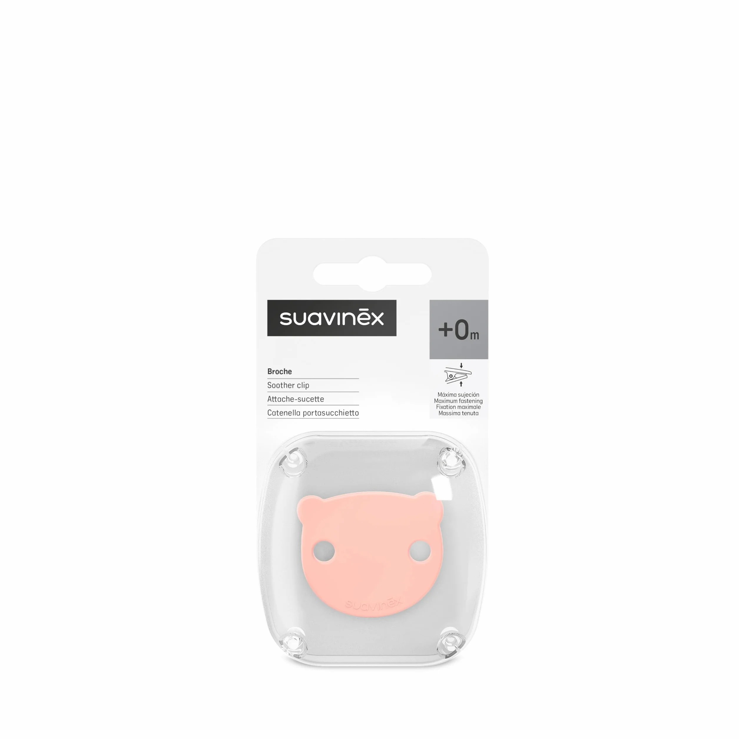 Suavinex, Portaciuccio, Catena Ciuccio Neonato, Clip con Pinza, Piastra a Forma di Orsetto. Per Neonati +0 Mesi, Adatto a Neonati, Wild&Free Rosa