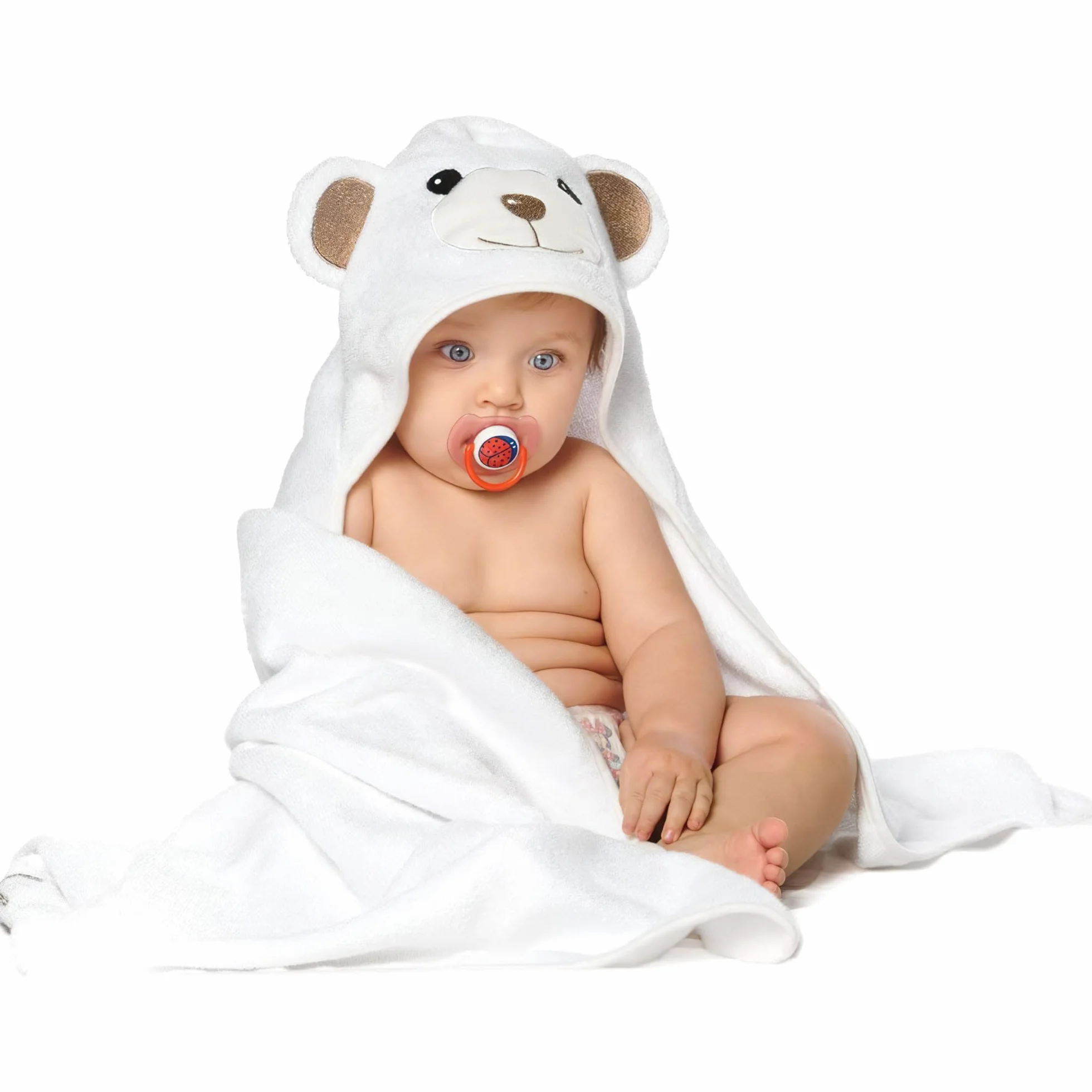 Accappatoio Neonato 6-12 mesi fino a 5 anni 90 x 90 cm, Asciugamano Neonato Bagnetto 100% Cotone Naturale, Soffice e Delicato per la Pelle- Accappatoio bambino a forma di orsetto (Orsetto)