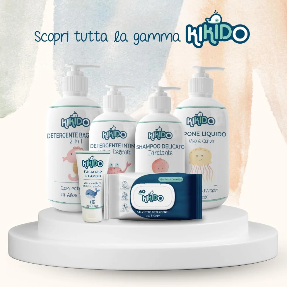 Kikido Cofanetto Nascita - Set Bagnetto Neonato con 3 Salviette, Shampoo, Detergente Intimo e Bagnoschiuma Bambini 2 in 1 - Kit Neonato Igiene Nascita per Pelli Sensibili - Regalo Lista Nascita