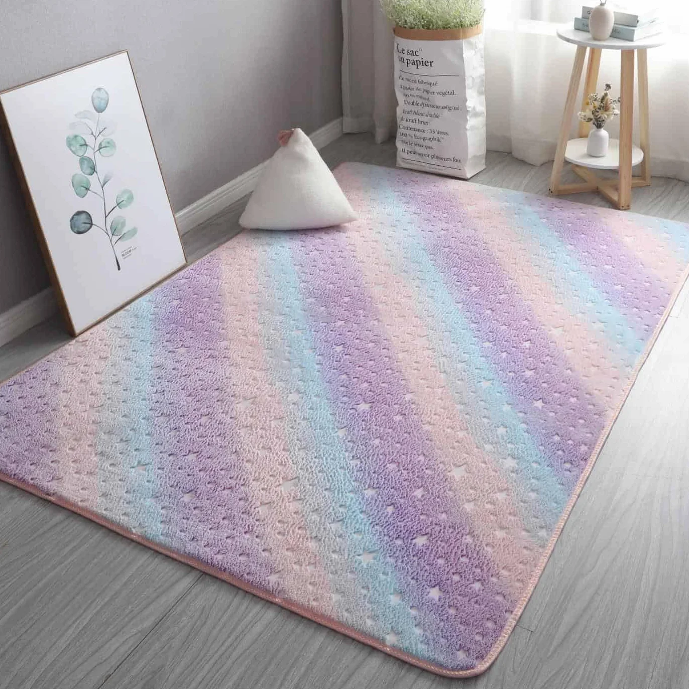 GGBOND Tappeto luminoso fosforescente con stelle arcobaleno per ragazze, corto in spugna corta e soffice, 100 x 160 cm
