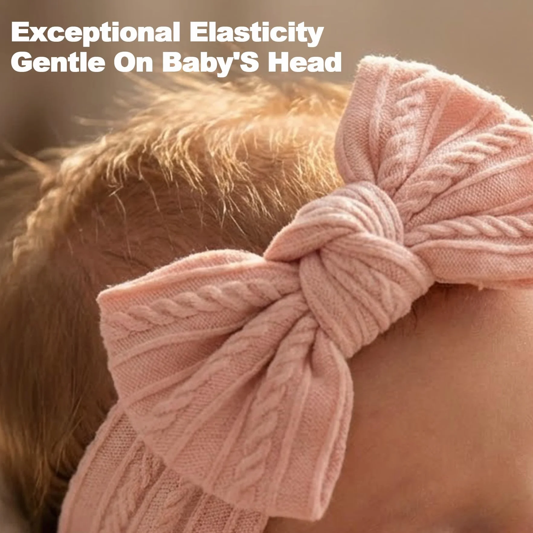 LABUYI 2 Pezzi Fascia Elastica, Accessori Neonata, Fascette Per Capelli Per Fiocchi, Regalo Per Bambini Per Foto,Bianco,Rosa