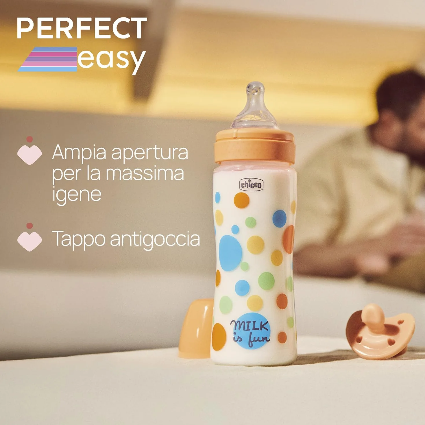 Chicco Set 2 Biberon Perfect Easy Flusso Veloce, Bibern Anticolica, Riduce Rigurgito e Irritabilità, Bottiglia in Plastica da 330ml, Set Regalo, Confezione Risparmio, 4 Mesi+, Bambino