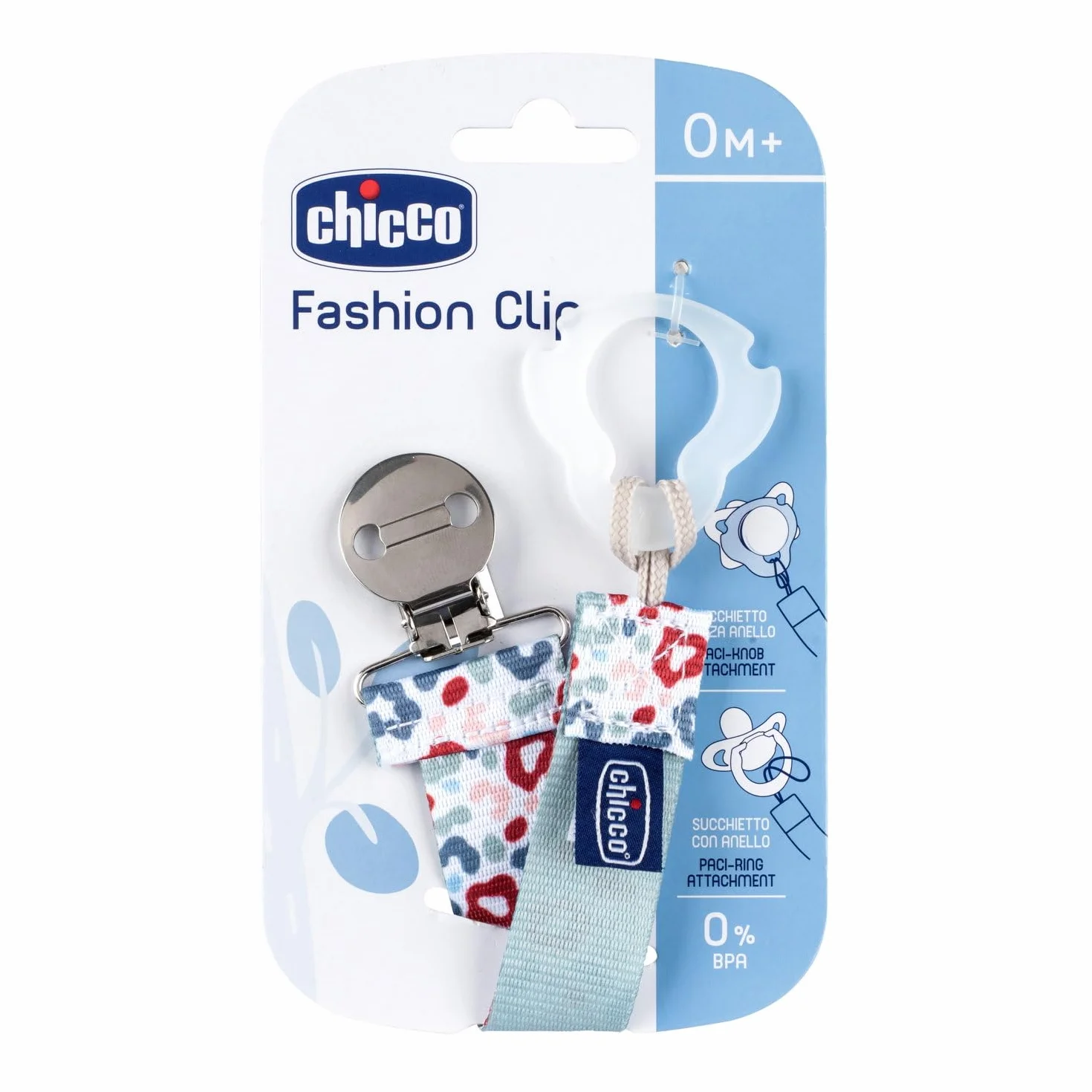 Chicco Fashion Clip Salvasucchietto Con Nastro, Universale, Per Agganciare Ciucci, Catenella Porta Ciuccio Neonato, Neutro Verde, 0 Mesi+