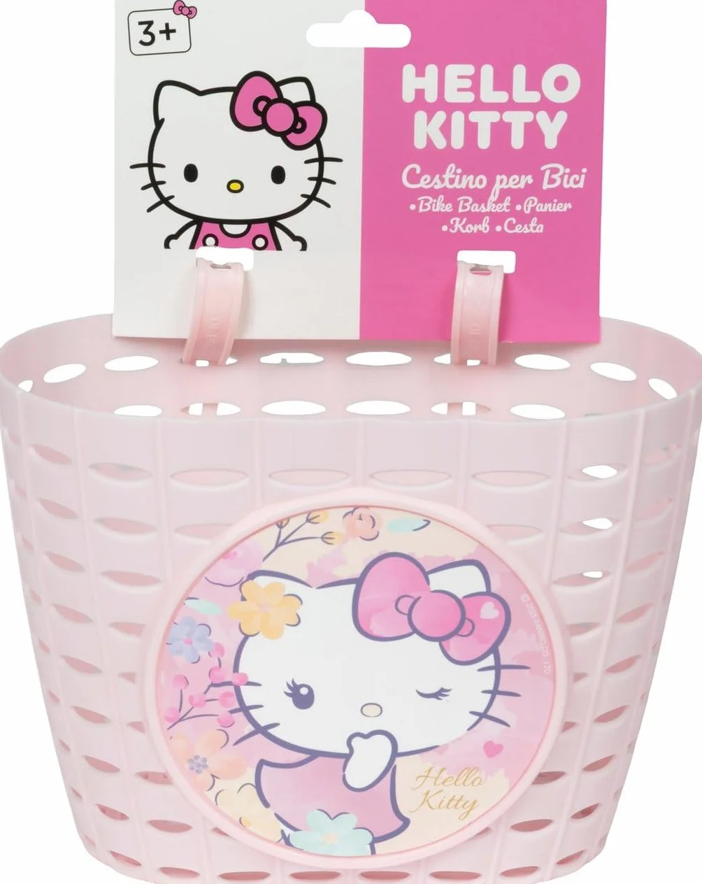 Cestino Bici Hello Kitty Anteriore Universale - Cestino Bicicletta Bambini Rosa, Portaoggetti Bici in Plastica Resistente, Facile Montaggio e Leggero