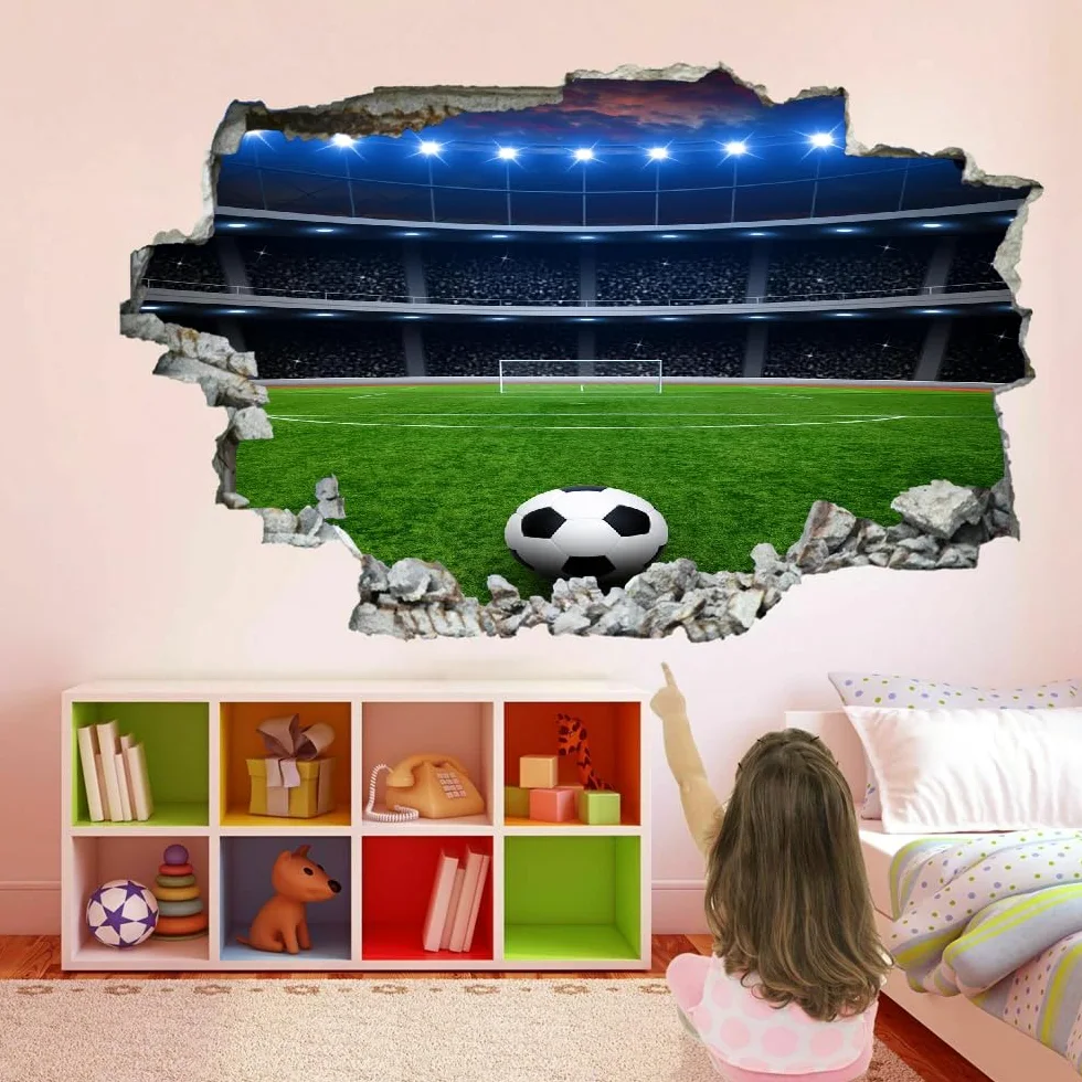 3D Wall Sticker Room Decor Camera Da Letto Decal Campo Da Calcio Tatuaggio Murale Rimovibile Per Bambini E Bambine Gli Sport Adesivo Decorativo Per Decorazioni Per La Casa Adesivi Murali
