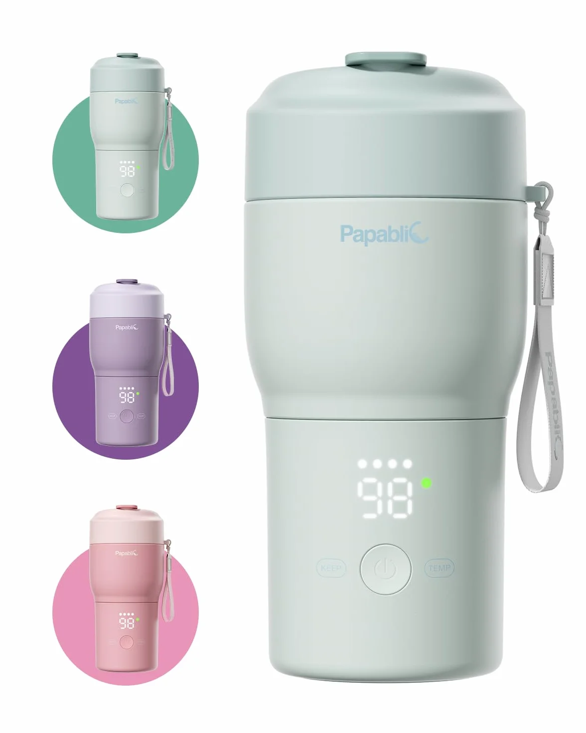 Papablic Scaldabiberon portatile professionale: riscaldamento più veloce da 115 W, sterilizzatore integrato, 8 feed per carica, 5 impostazioni di temperatura e mantenimento in caldo per latte materno