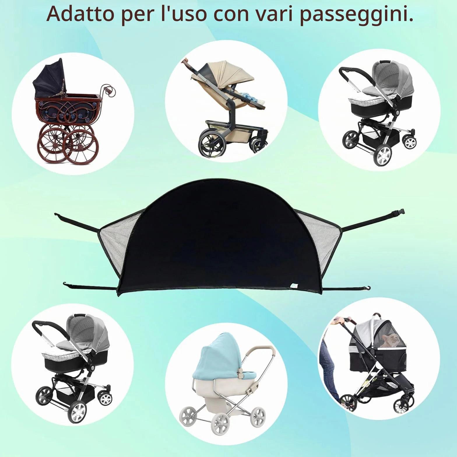 Parasole per Passeggino Parasole Carrozzina Universale Regolabile, Ombrello per Passeggino Protezione UV, Telo Parasole per Carrozzina per Bebè per Passeggini, Seggiolini(Nero)