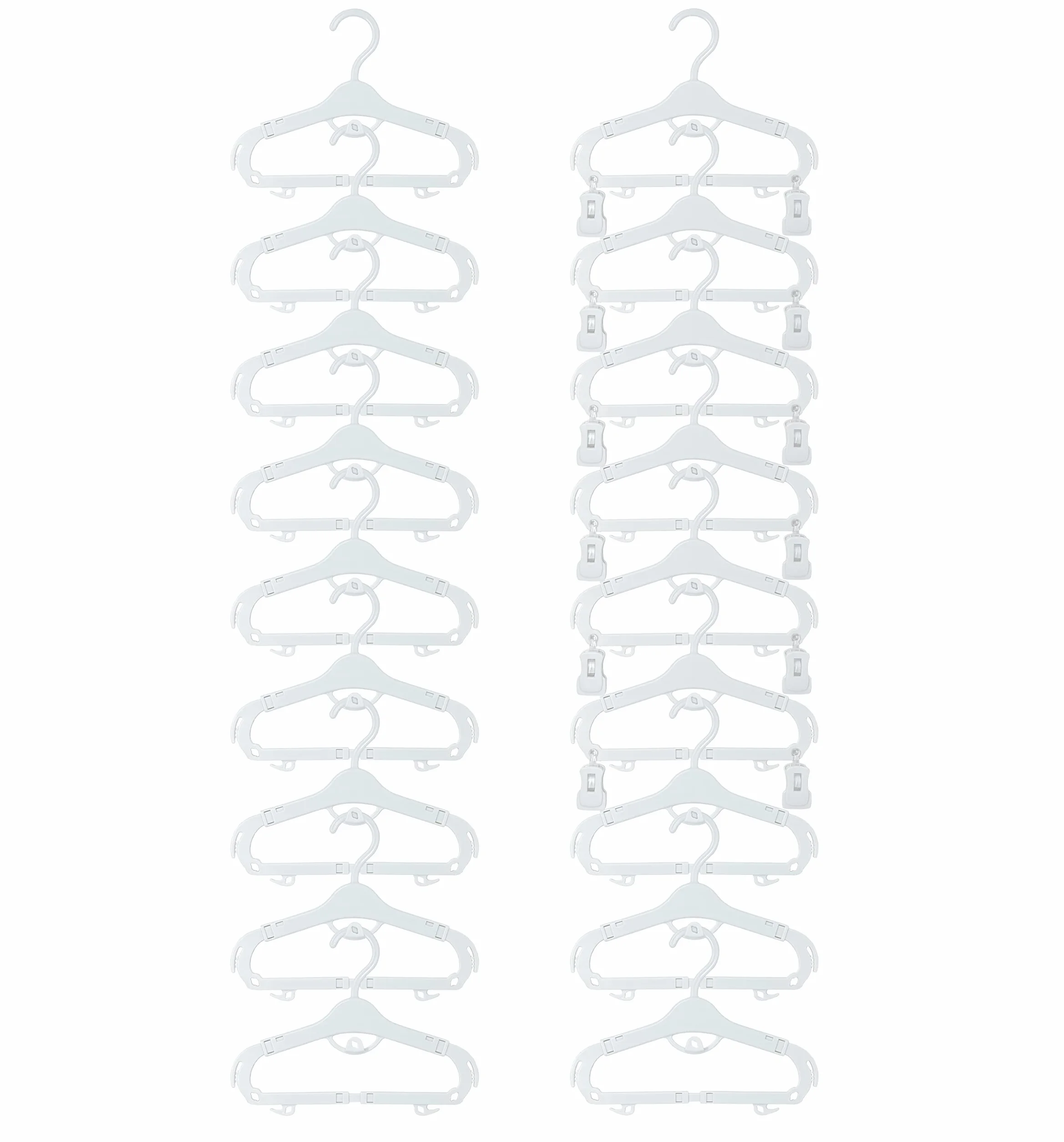 Grohanger Grucce estensibili salvaspazio per bambini, con clip, 18 grucce bianche per bambini, 12 clip rimovibili, barra per pantaloni da neonato a adulto, grucce per neonati per adulti.