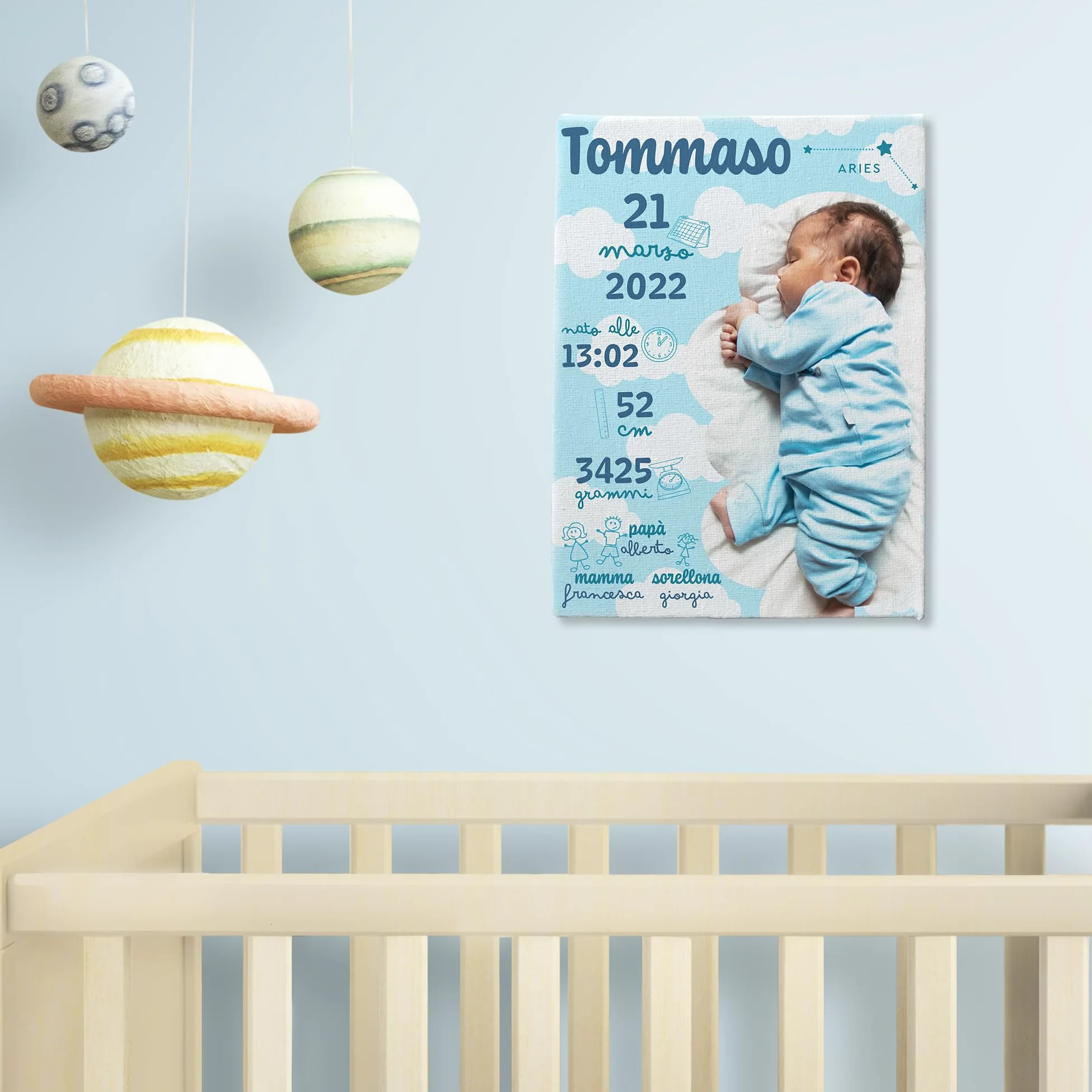 Generico Quadretto Nascita Bimbo e Bimba con Foto | Tela per Nascita Neonato | Regalo bambini in Tela con dati Nascita | Regalo personalizzato