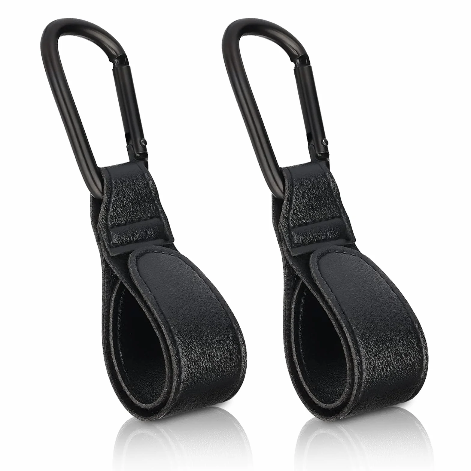 Clip per passeggino, 2 clip per passeggino, gancio per passeggino, in pelle, gancio per passeggino, clip per passeggino, gancio per passeggino (nero)