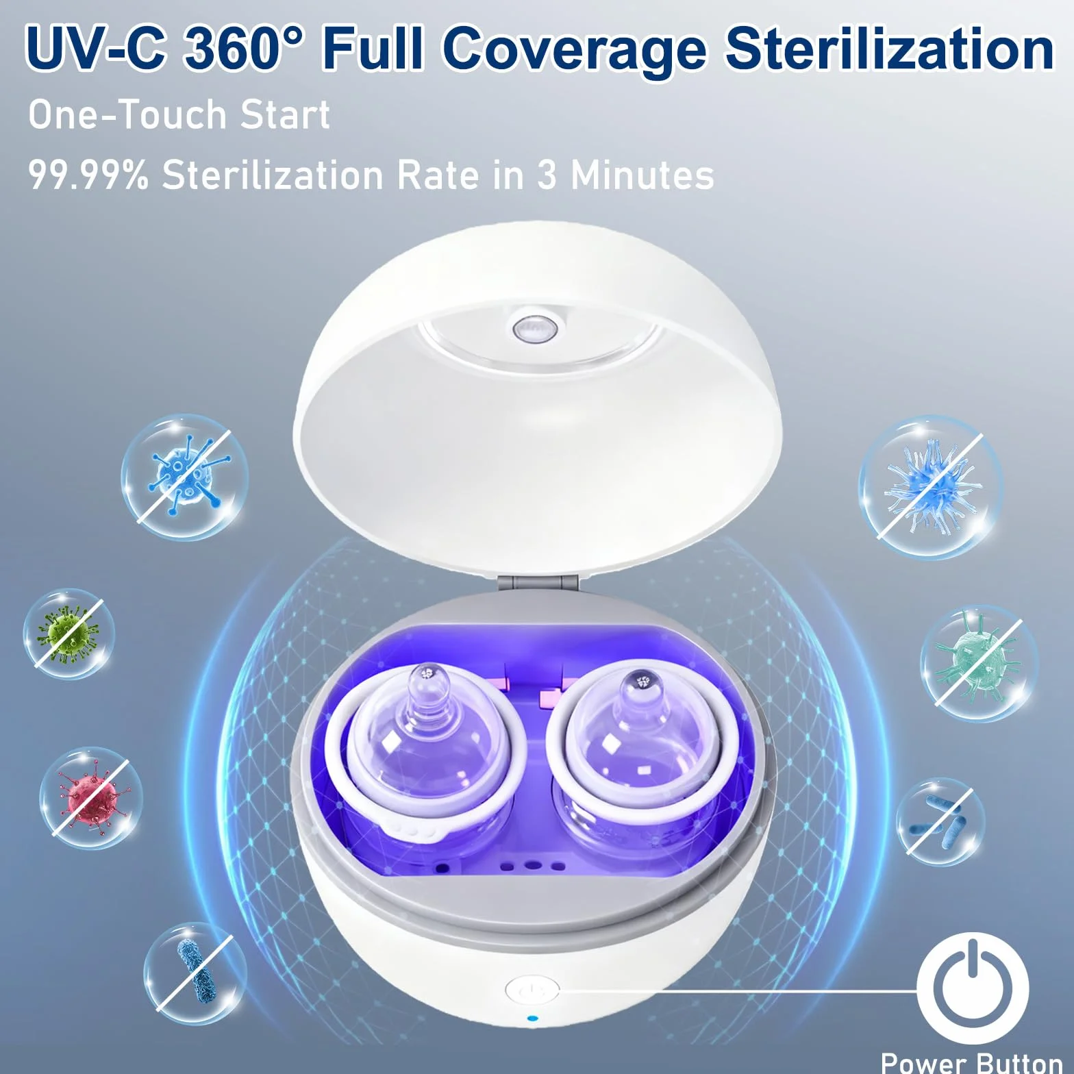Sterilizzatore per ciuccio: sterilizzatore per ciuccio UV, ciuccio sterilizzatore, 99,99% germicidio in 3 min, ricaricabile USB-C, per tettarelle, piccole parti, lavoro tranquillo, sicuro da