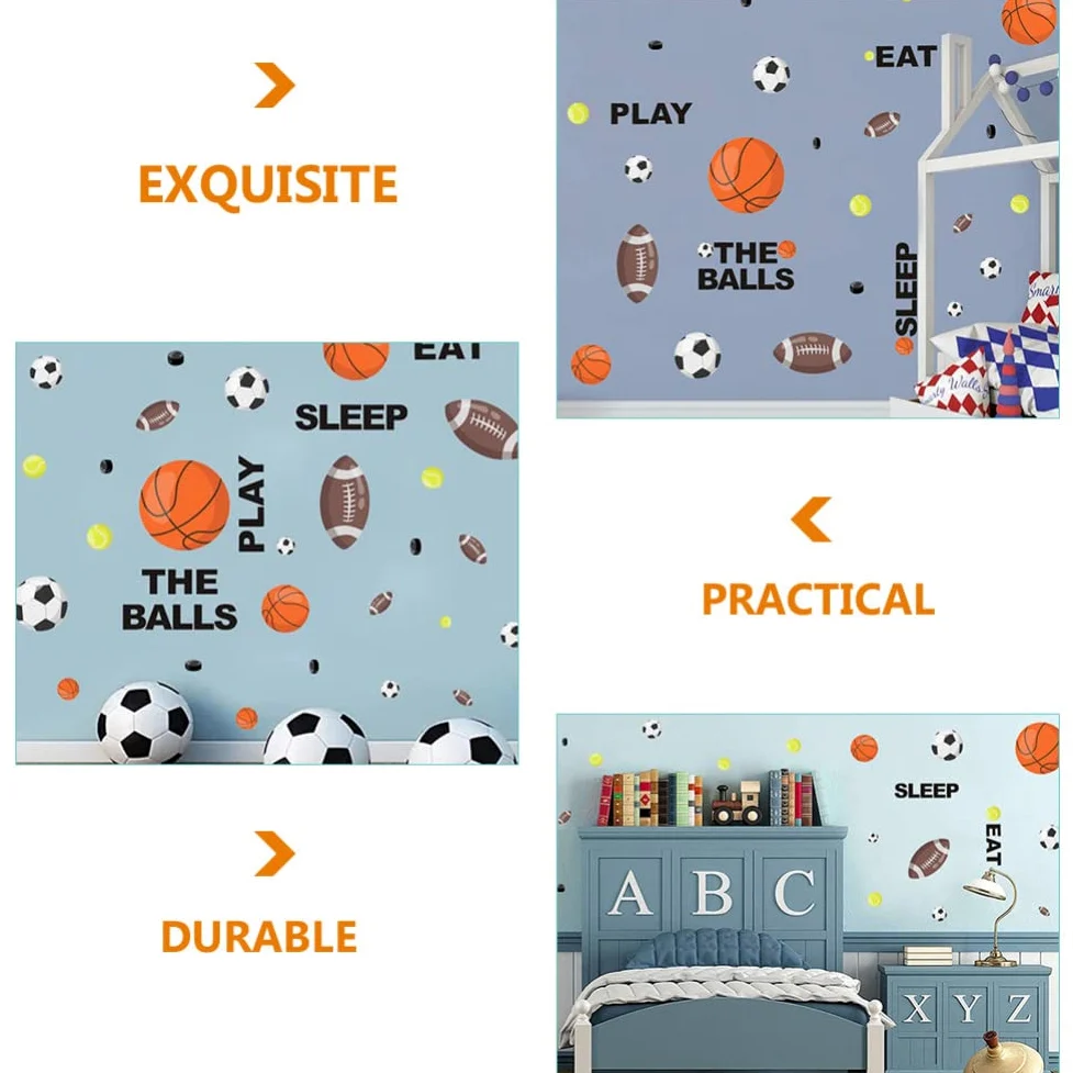 Adesivo Murale Sportivo a Palloni per Cameretta Ragazzo Ragazza Pvc | DIY Rimovibile, Motivo Cartoon Creativo e Adorabile, Decorazione per Parete