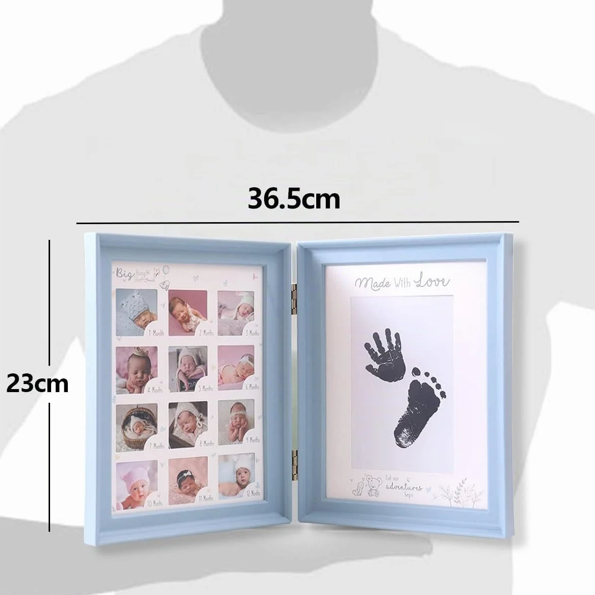 LEcylankEr Impronta Mani e Piedi Neonati, Portafoto 12 Mesi Regalo Battesimo Bimbo,Cornice per Foto Pieghevole a Due Vie con Tampone di Inchiostro Ricaricabile Nero (blu)