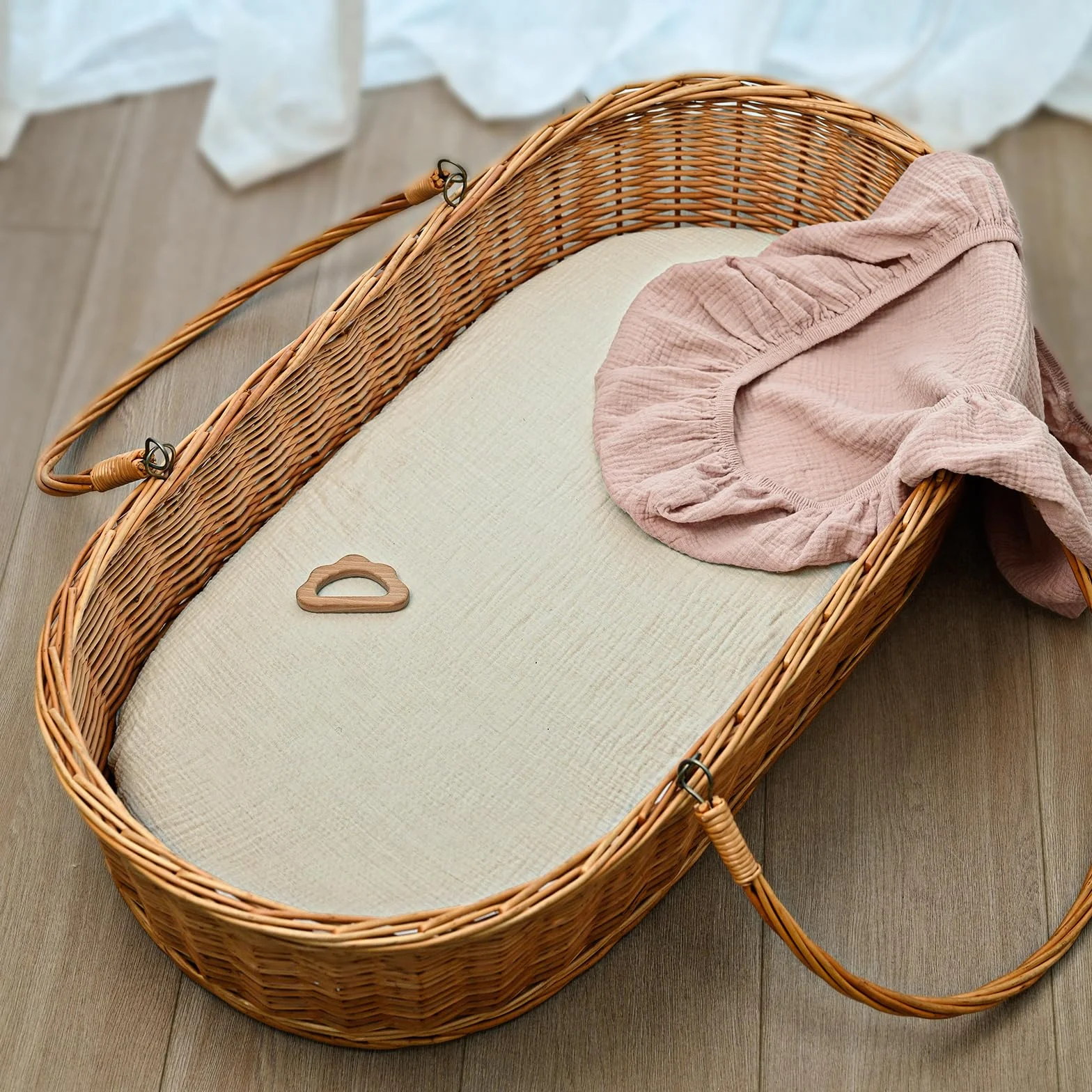 Soarwg Kids Lenzuola con angoli per carrozzina, confezione da 2, copripiumino per materasso per neonati, 100% cotone mussola, per cesto/culla/bassinetto, rosa/bianco, 83 x 43 cm