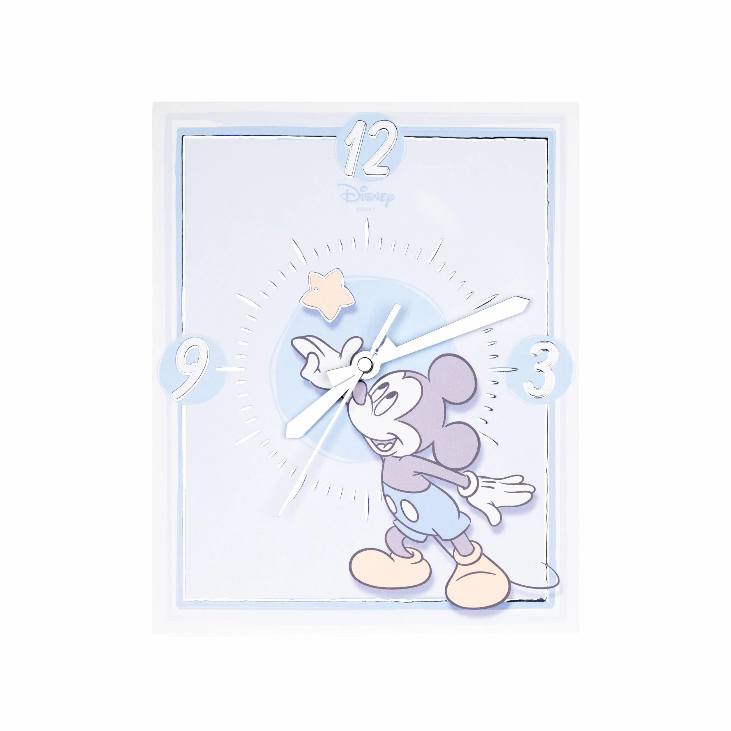 VALENTI & CO. - Disney Topolino - Orologio da tavolo o da appendere in legno con dettagli in argento - Idea Regalo Neonato o Regalo Battesimo - Orologio da parete per cameretta bambino