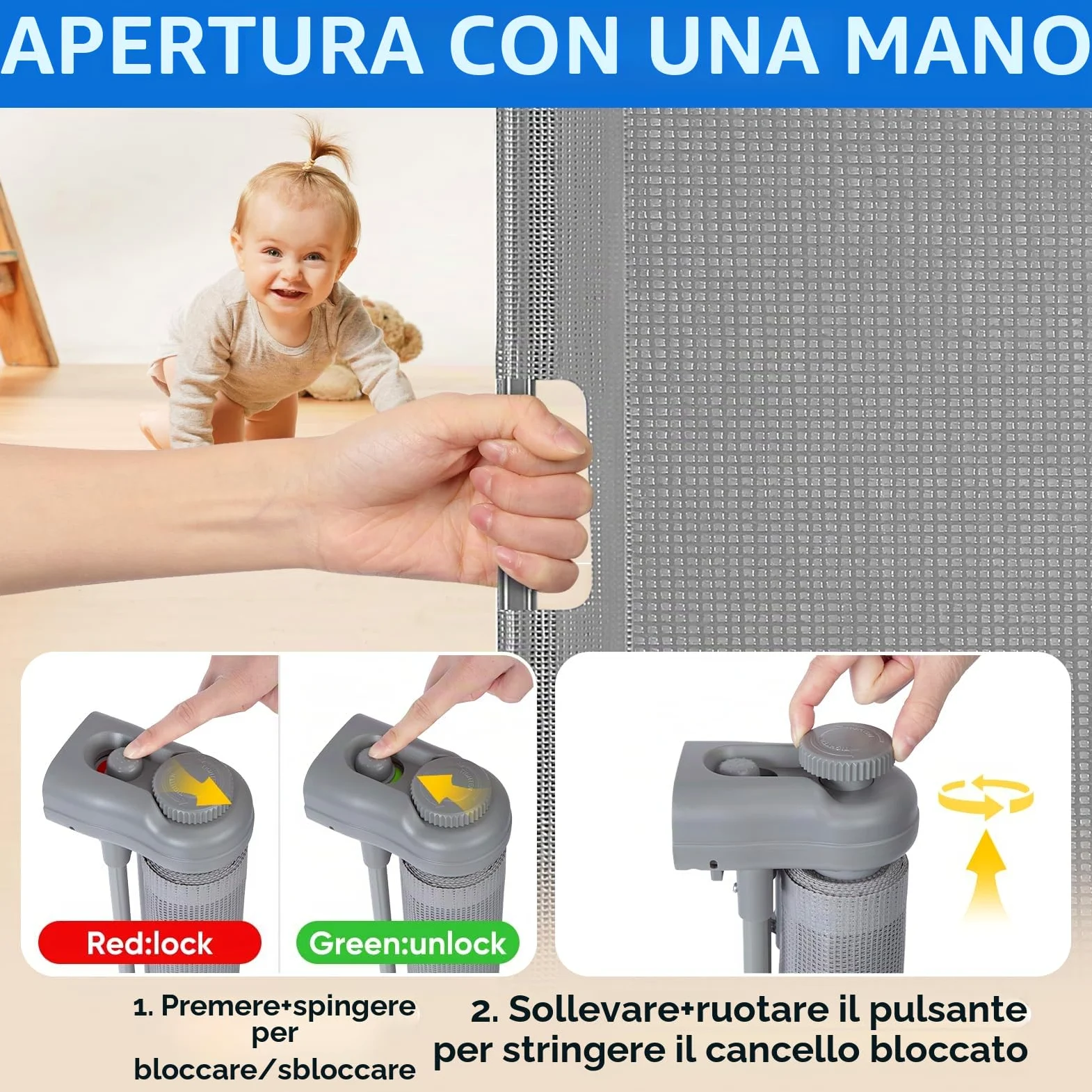 Cancelletto di Sicurezza Retrattile per Bambini, 0-500 cm (Grigio) | Cancelletto Estensibile per Bambini Scale e Corridoi Interni ed Esterni Cancello per Cani