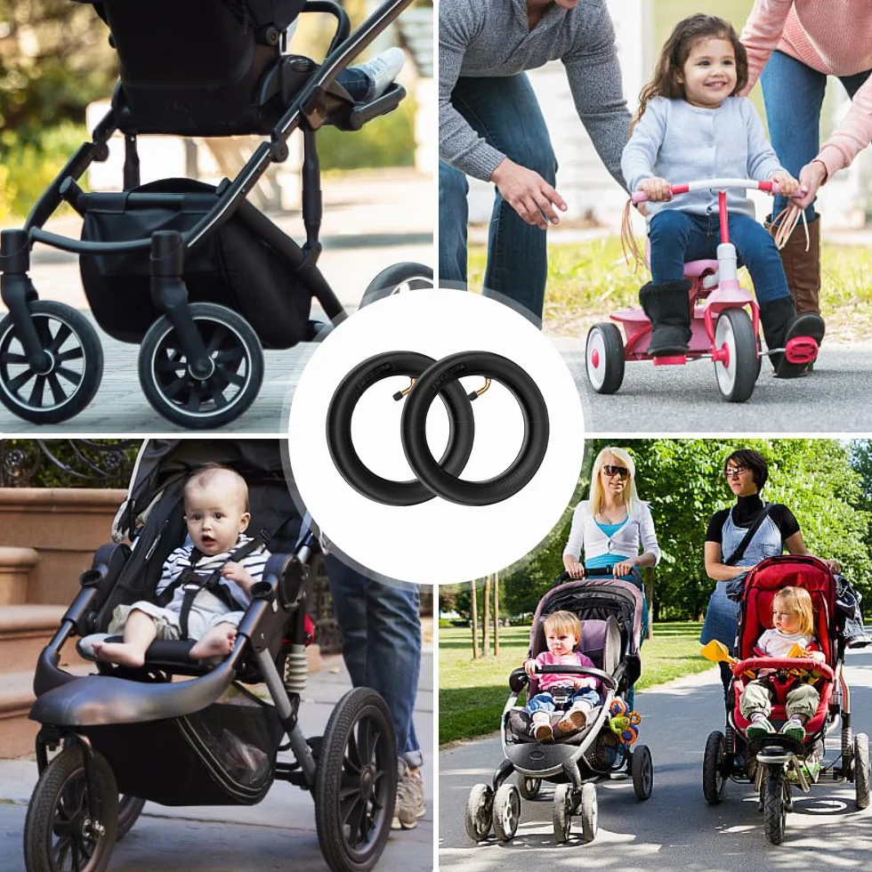 mizikuu Camera d'Aria Da 10 Pollici, 2 Pezzi 10 x 2,0 Tubi Con Angolo Av 45°/45° Per Pneumatici Di Passeggini, Tubo Senza Cuciture, Speciale Miscela Butilica, Con 2 leva per pneumatici, Nero