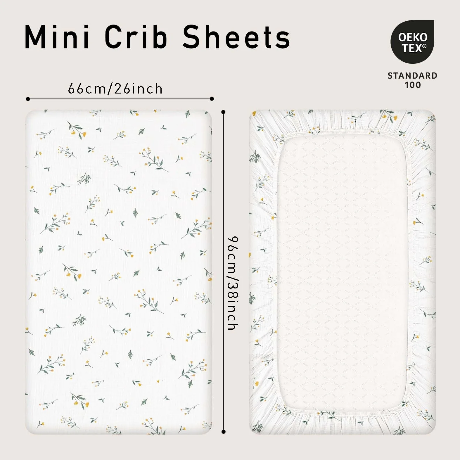 Gllquen Baby Confezione da 3 lenzuola in mussola per mini culla, traspiranti, con angoli, in cotone morbido e accogliente, per neonati e ragazze, con angoli universali, 96 x 66 cm (verde)
