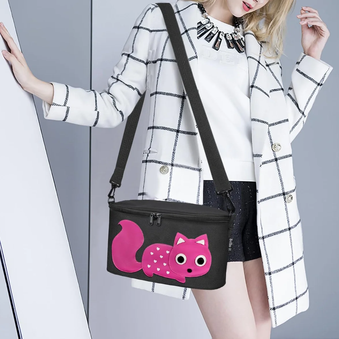 Borsa per Passeggino,Organizer per Passeggino o Carrozzina, Borsa da Passeggino Piccola Dei Animati Cartoni Design, Leggera e Capiente (Giraffa (Nero))
