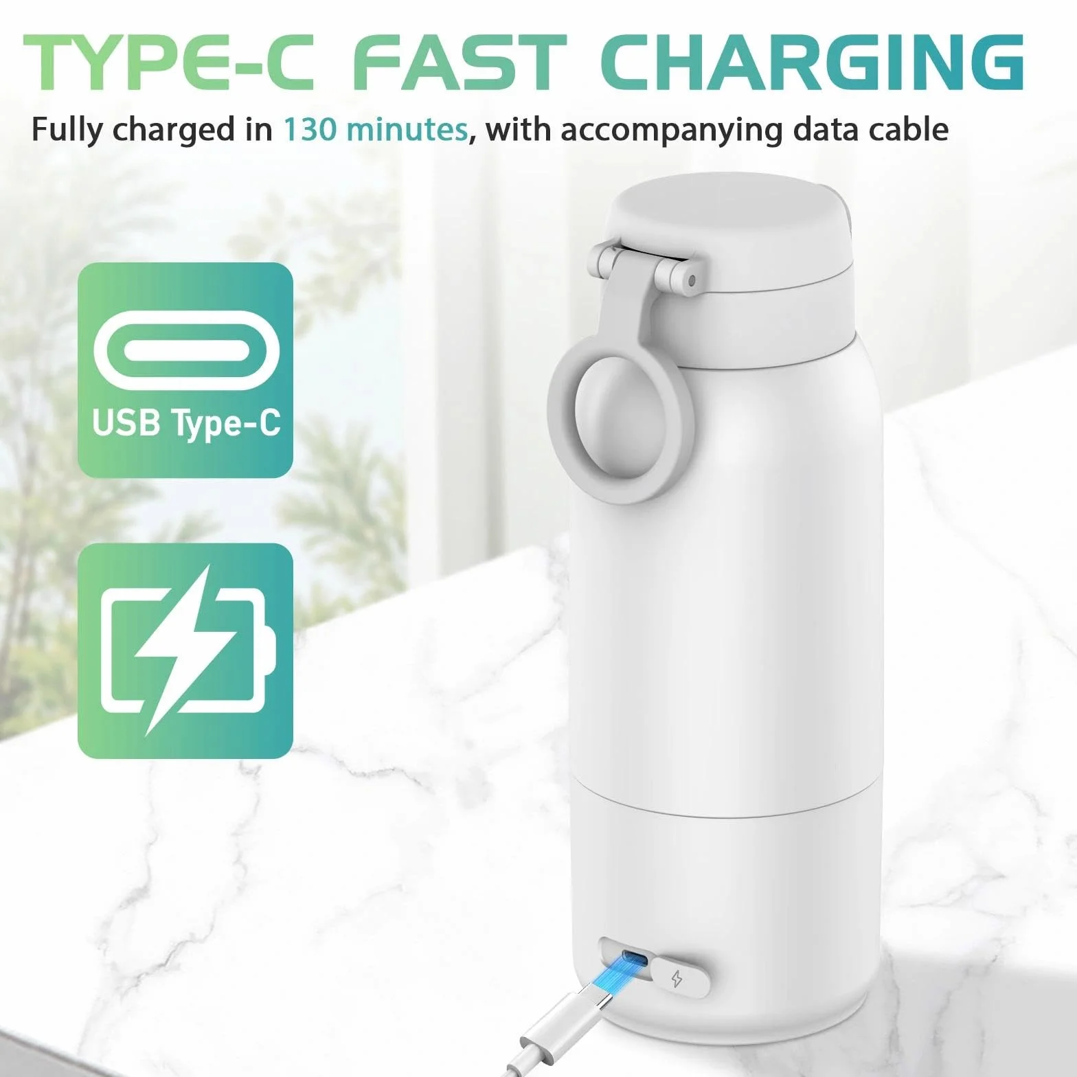 Scaldabiberon Portatile, 500ml Scalda Biberon Neonato, Riscaldamento Rapido e Lunga Durata della Batteria, Temperatura Regolabile 35 ℃-70 ℃, Scaldalatte per Neonati Ideale per Viaggi(Bianco)