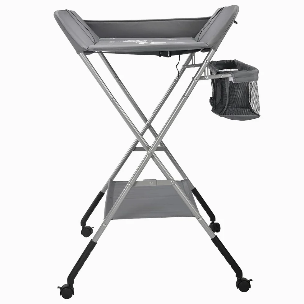 SHISHI Fasciatoio Portatile Pieghevole, Fasciatoio a Piedi per Neonati, Fasciatoio da Viaggio, Materassino Fasciatoio Impermeabile e Lavabile, Protegge la Vita (80×65×(93-99) cm, Grigio-argento D)