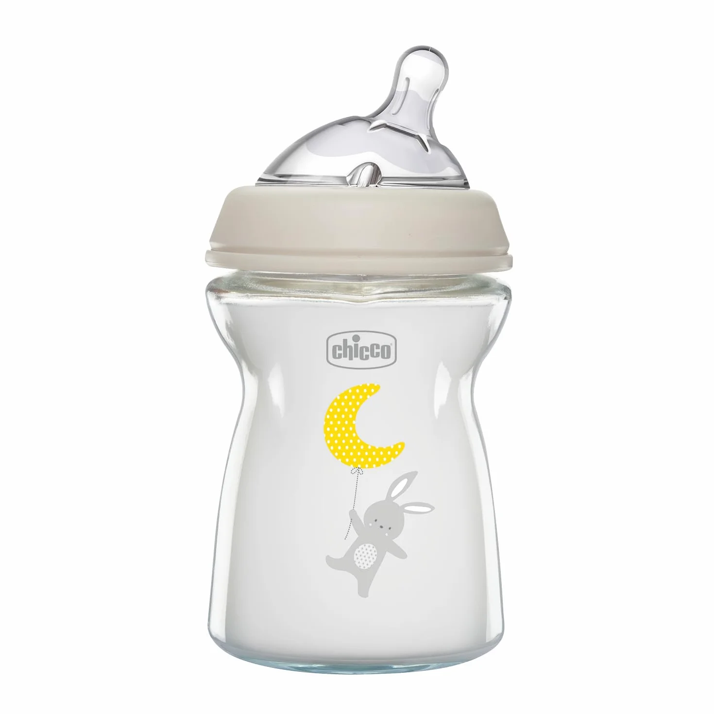 Chicco Natural Feeling Biberon Anticolica 0 Mesi + da 250 ml in vetro, Biberon con Tettarella in Silicone Morbida e Flessibile, Adatto per Allattamento Misto, flusso lento, Colore Neutro