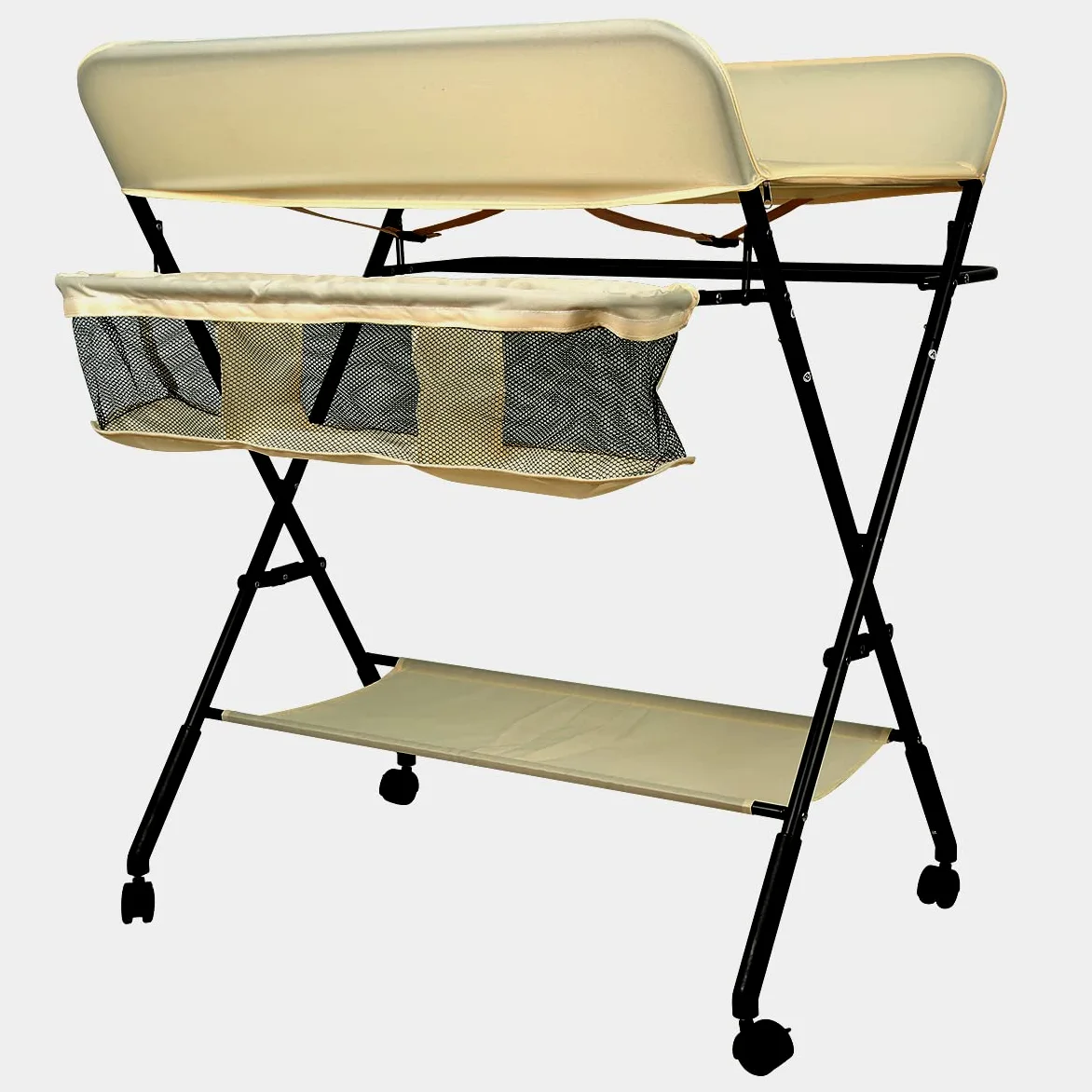 SHISHI Fasciatoio Portatile Pieghevole, Fasciatoio a Piedi per Neonati, Fasciatoio da Viaggio, Materassino Fasciatoio Impermeabile e Lavabile, Protegge la Vita (80×66×(92-98) cm, Giallo-nero A)