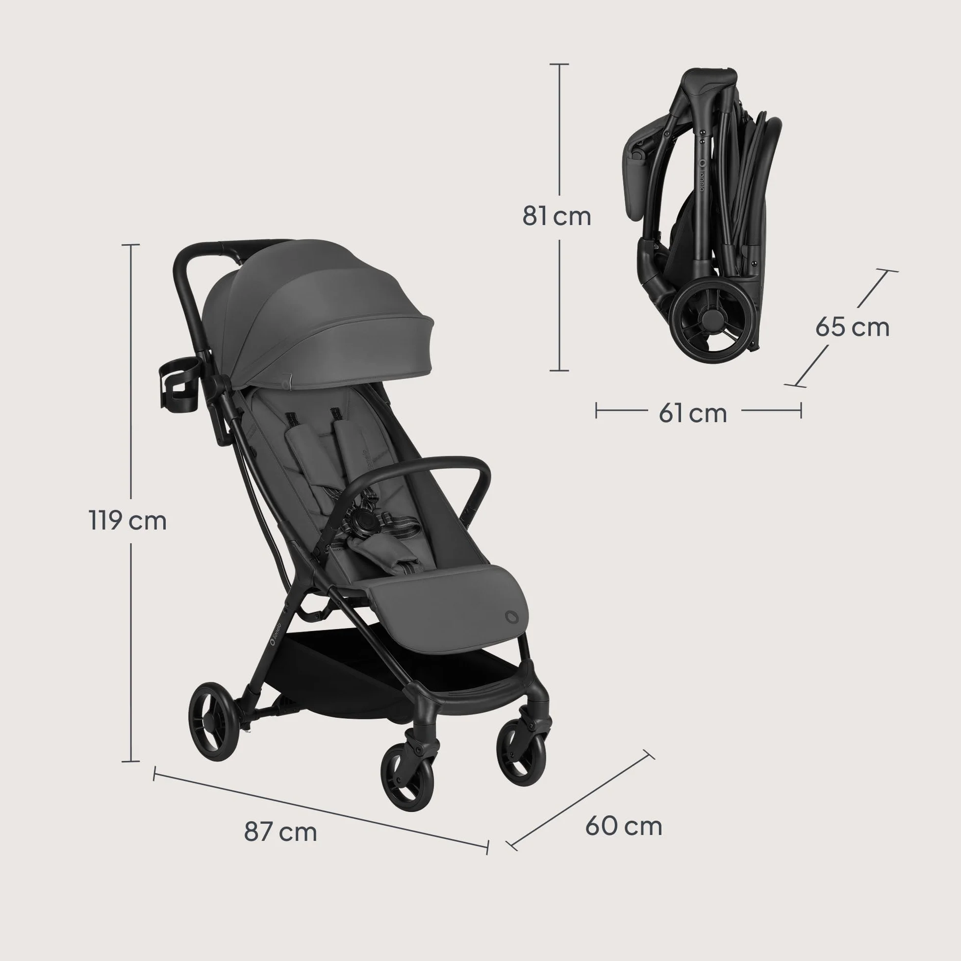 Lionelo AGIA Passeggino Leggero e Compatto fino a 22 kg / 4 anni Pieghevole con una Mano, Posizione Distesa, Seduta Ampia, Pannello di ventilazione, Ammortizzazione, Grande Cestello Regolazione Facile