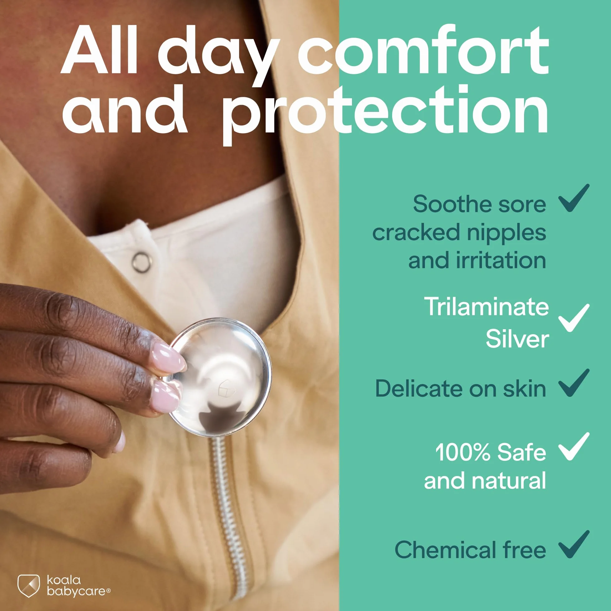 Koala Babycare - Coppette Paracapezzoli in Argento Trilaminato - Standard Size - Aiutano a Prevenire e Lenire le Ragadi al Seno durante l’Allattamento -Dispositivo Medico Classe 1