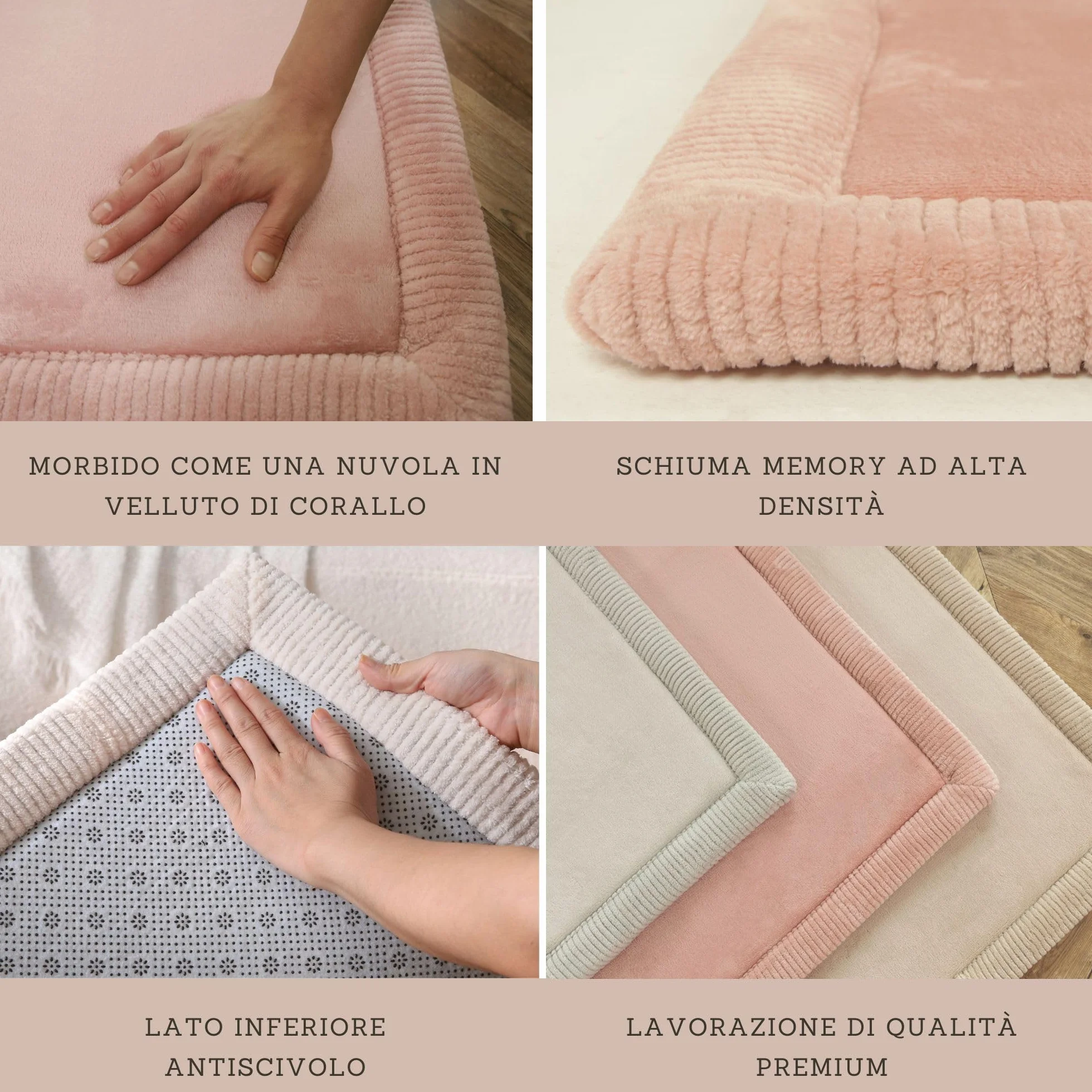 Elegante tappeto da gioco per bambini in velluto corallo, 152,4 x 203,2 cm, rosa, morbido 2,5 cm di spessore in memory foam ad alta densità, con retro antiscivolo per gattonare e giocare