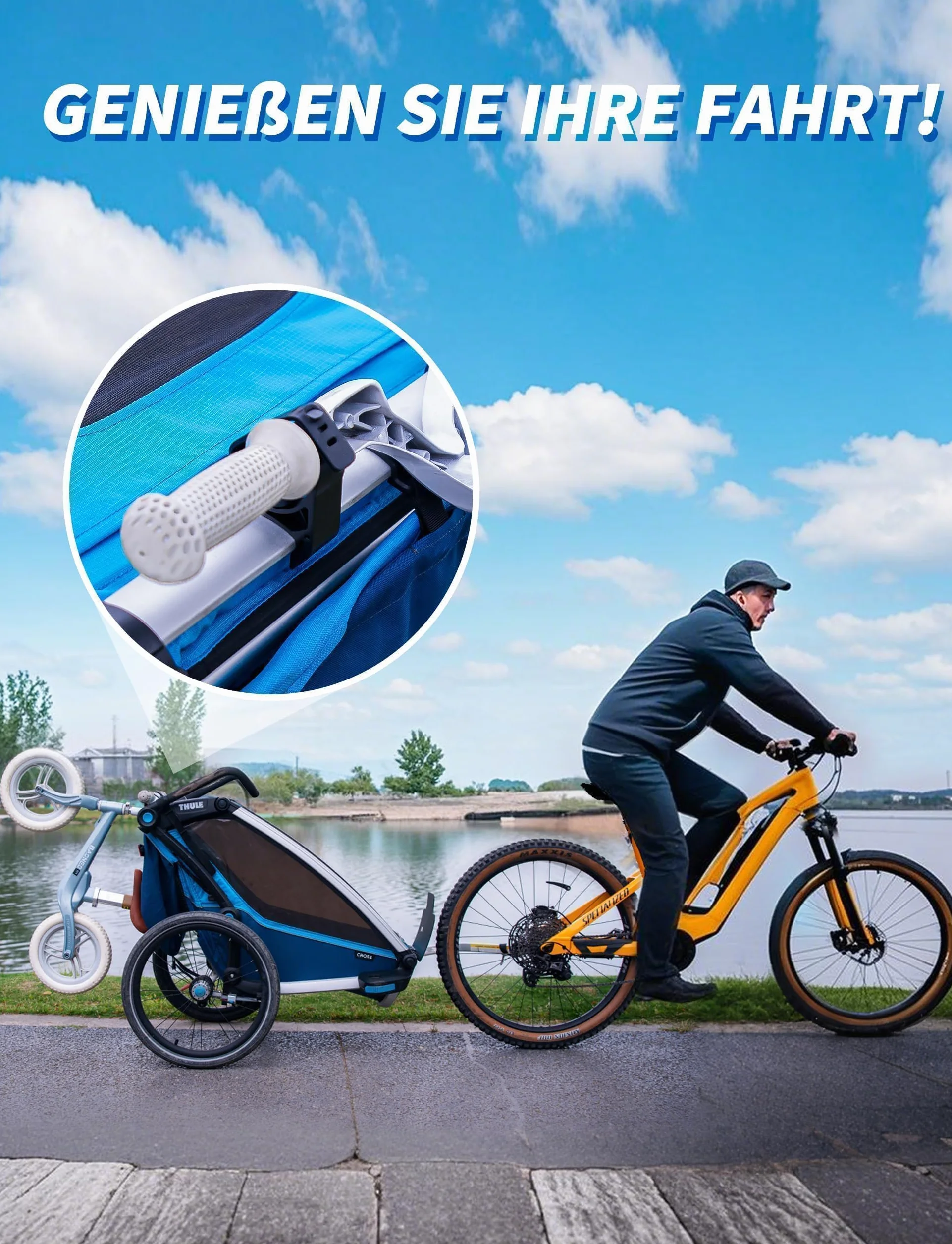 Ruota per bicicletta, supporto per Thule Chariot 2017-2023 Sport, Cross, Cab, Lite 2 fino a 14 pollici max. 20 kg - Rimorchio per bicicletta per bambini