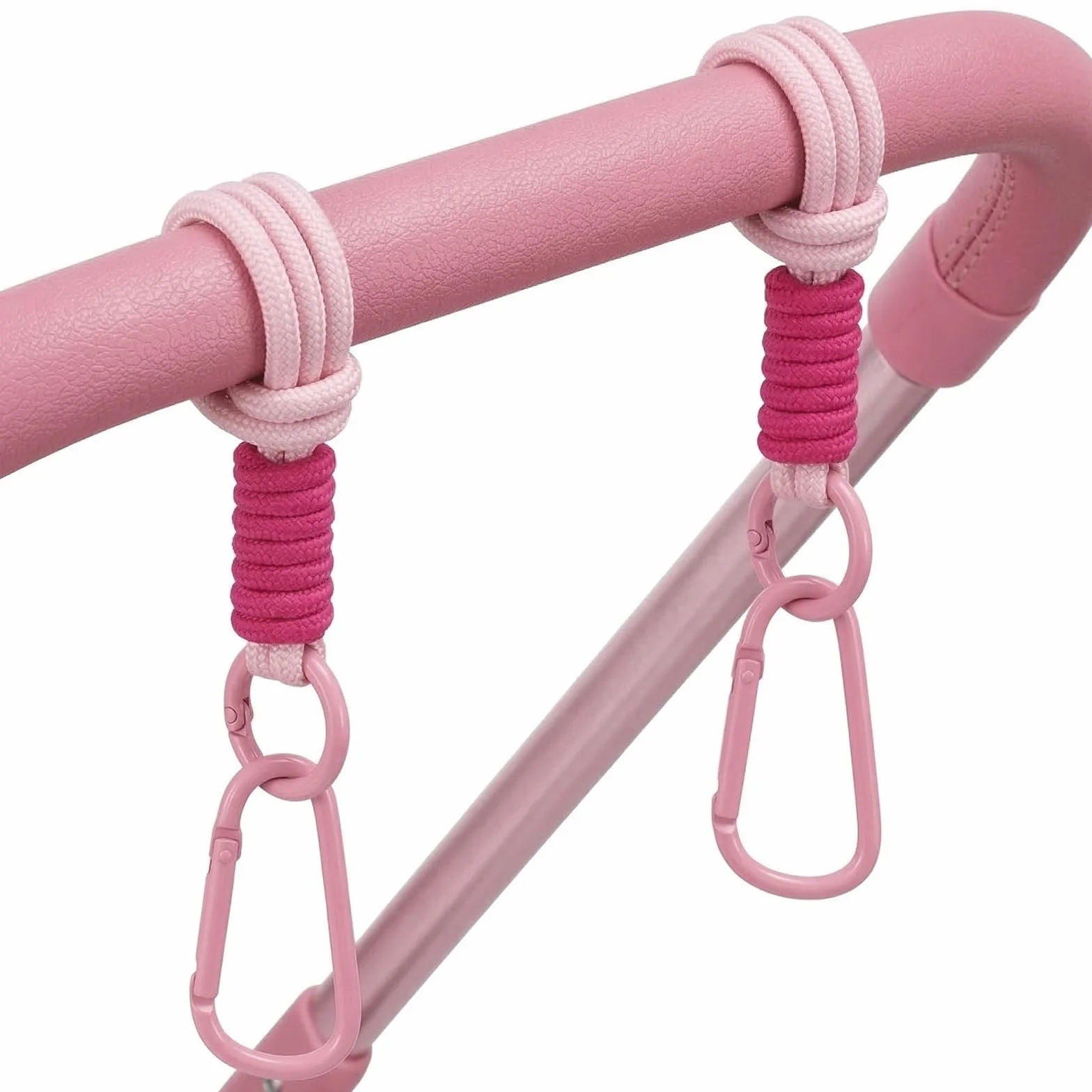 2 Ganci Passeggino in Tulle e Cordino, Ganci Universali per Borsa e Shopping, Organizzatore per Passeggino e Carrozzina, Colore: Rosa