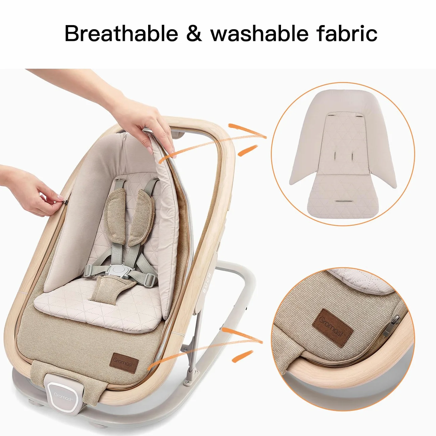 Gromast Sedia a dondolo 2 in 1 per neonati, dondolo portatile con 3 posizioni di reclinazione, giocattoli da appendere e borsa da viaggio - Beige