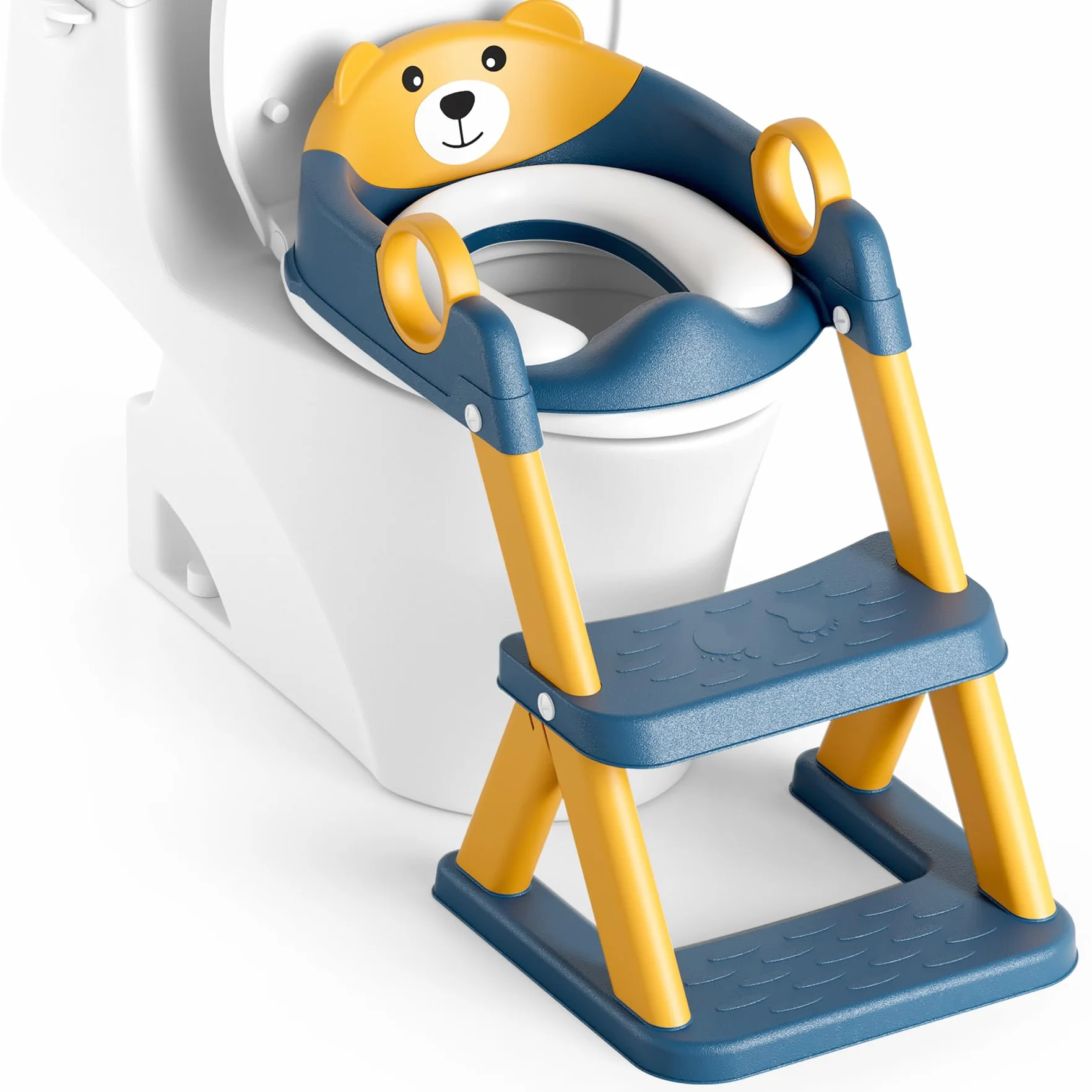 Riduttore wc bambini, sedile rialzato maschi e femmine, pedana antiscivolo anti-spruzzo scala per water,Blu Giallo